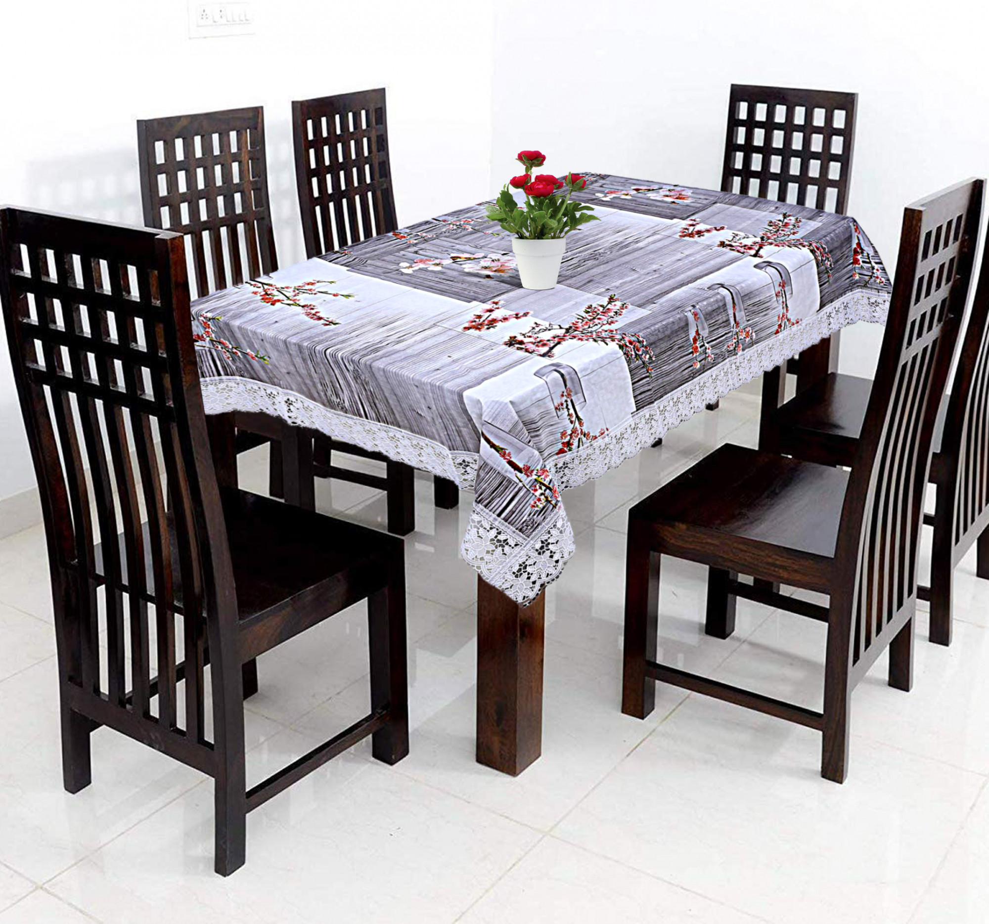 Kuber Industries Floral Design PVC 6 Seater Dining Table Cover 60