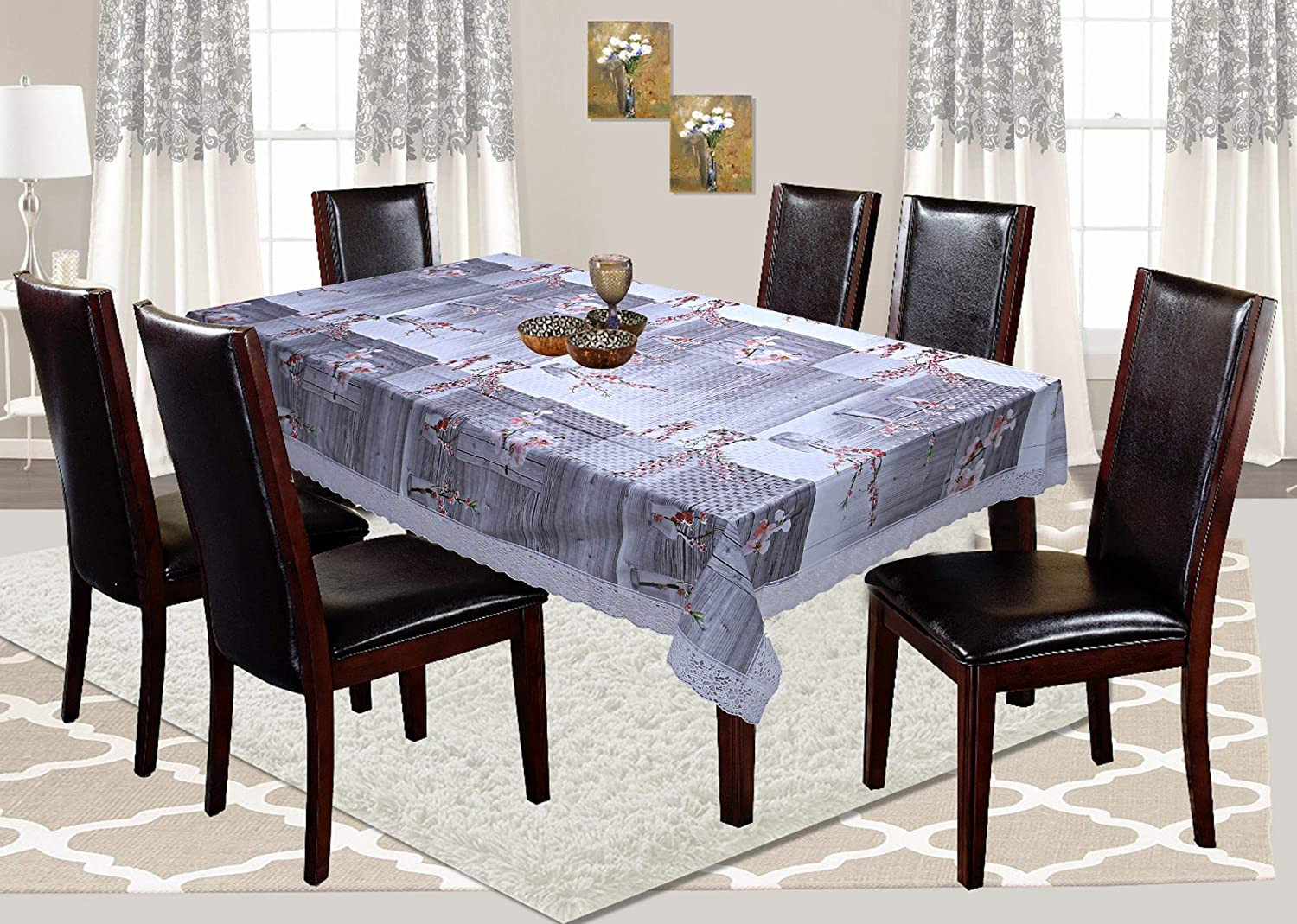 Kuber Industries Floral Design PVC 6 Seater Dining Table Cover 60