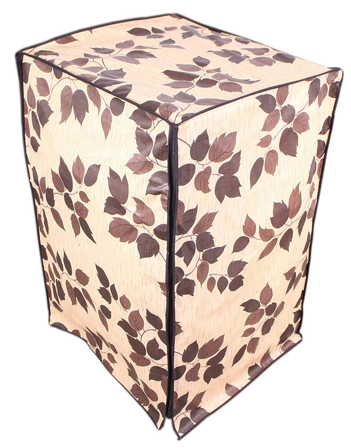 Kuber Industries Floral Design PVC Front Load Fully Automatic Washing Machine Cover with Back Hole (Cream)-CTKTC14542
