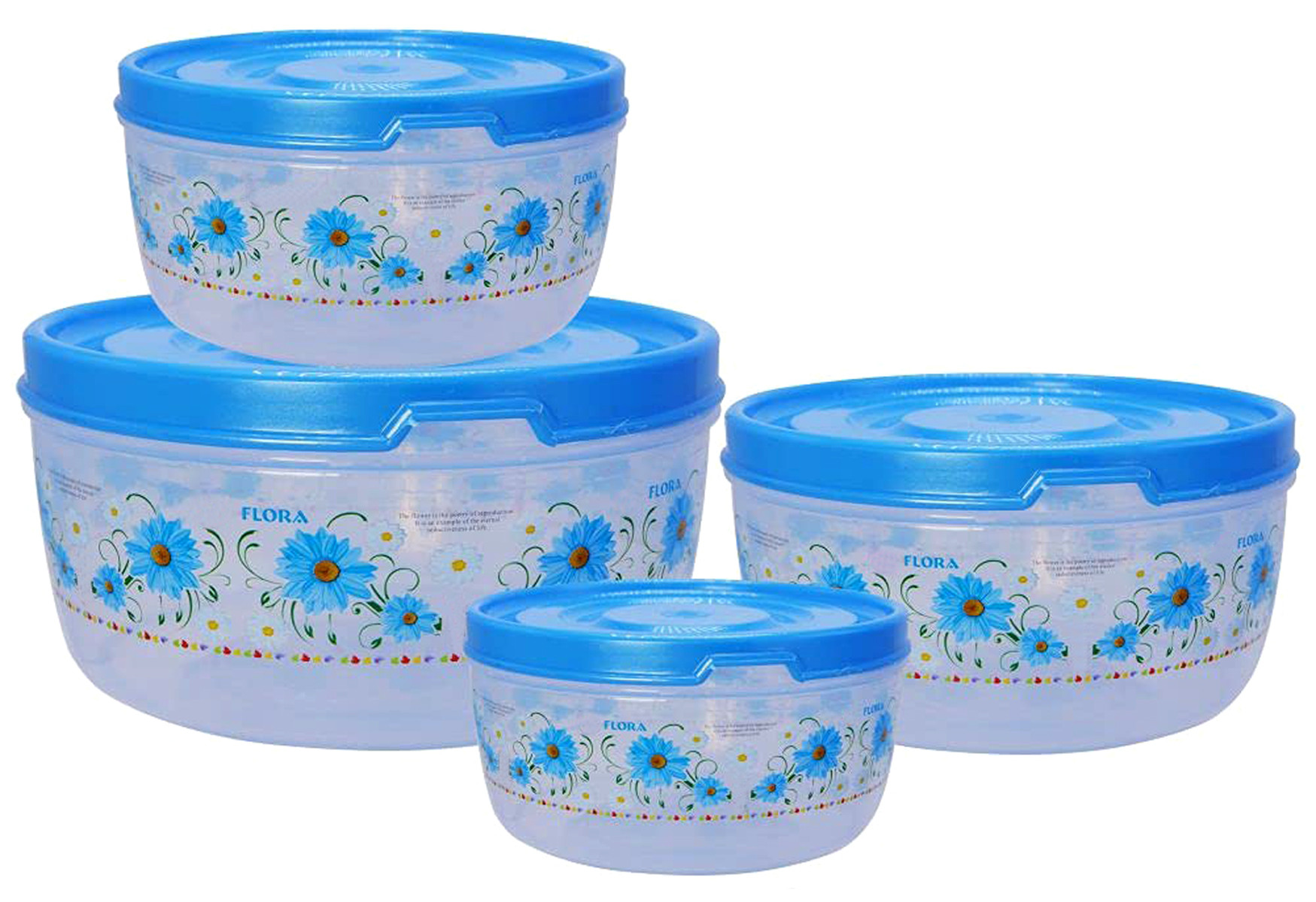Kuber Industries Floral Microwave Safe Transparent Plastic Food Storage Containers Kitchen Containers With Airtight Lid, Set of 4 (Blue)