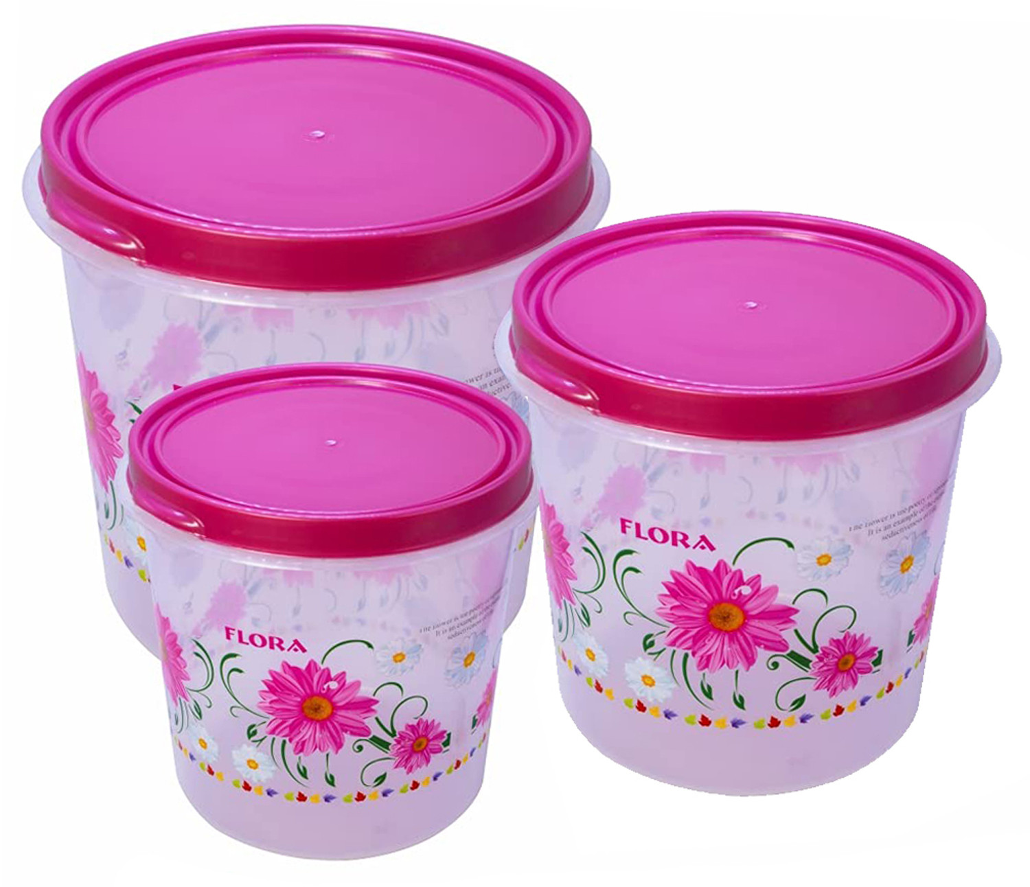 Kuber Industries Floral Plastic Airtight  Food Storage Containers, Kitchen Storage Containers For Food, Flour, Sugar, Baking Supplies, Set of 3 (Pink)