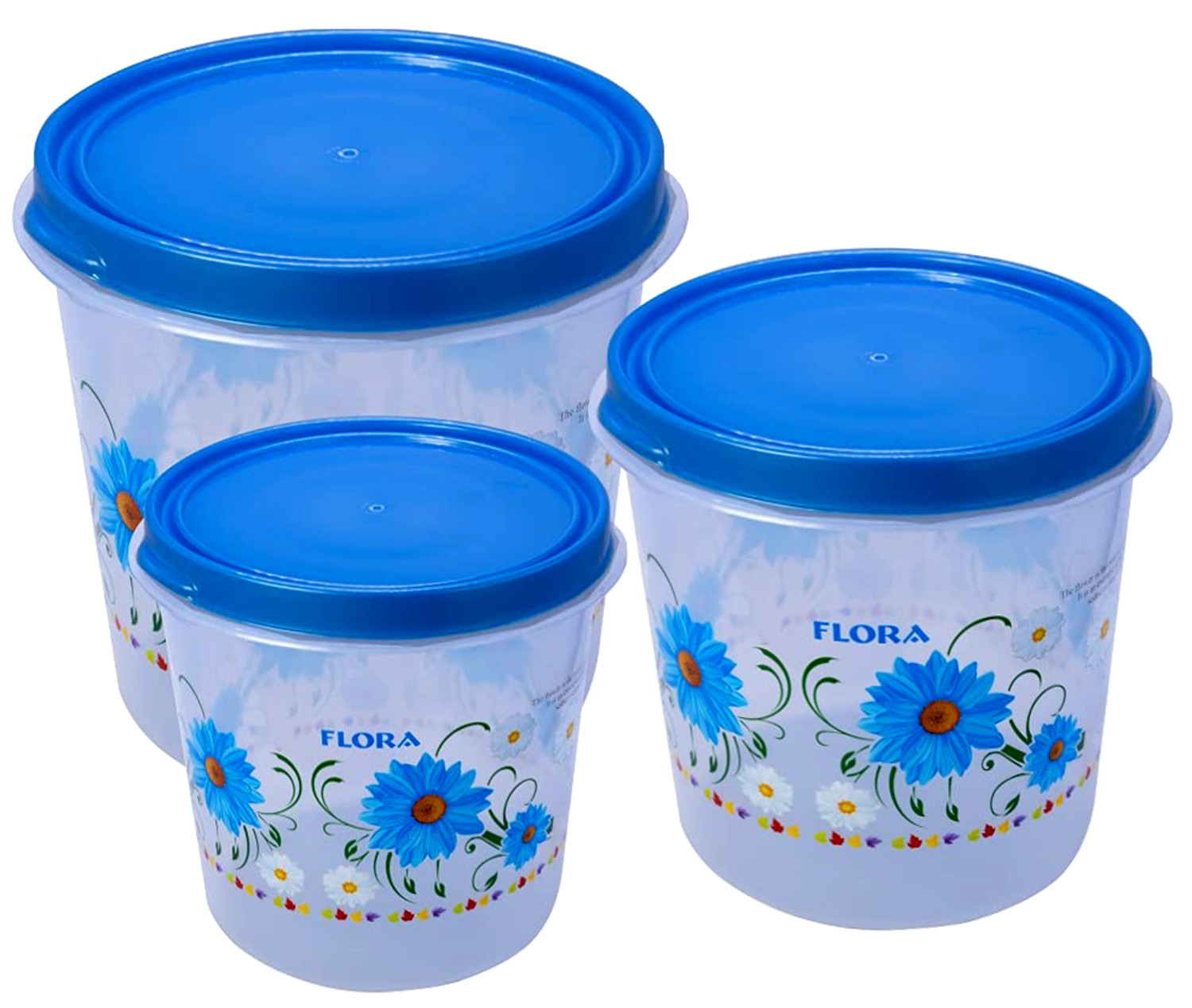 Kuber Industries Floral Plastic Airtight  Food Storage Containers, Kitchen Storage Containers For Food, Flour, Sugar, Baking Supplies, Set of 3 (Blue)