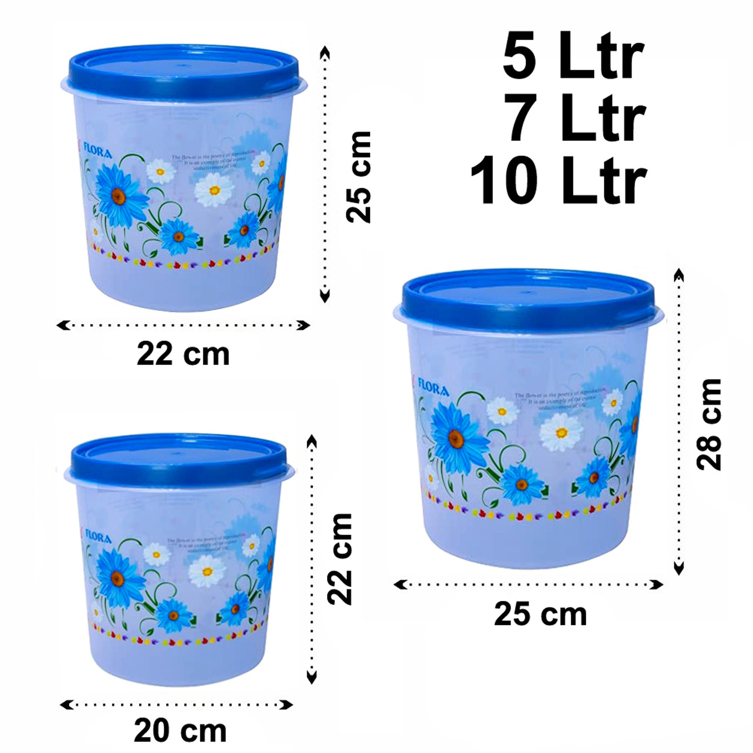 Kuber Industries Floral Plastic Airtight  Food Storage Containers, Kitchen Storage Containers For Food, Flour, Sugar, Baking Supplies, Set of 3 (Blue)
