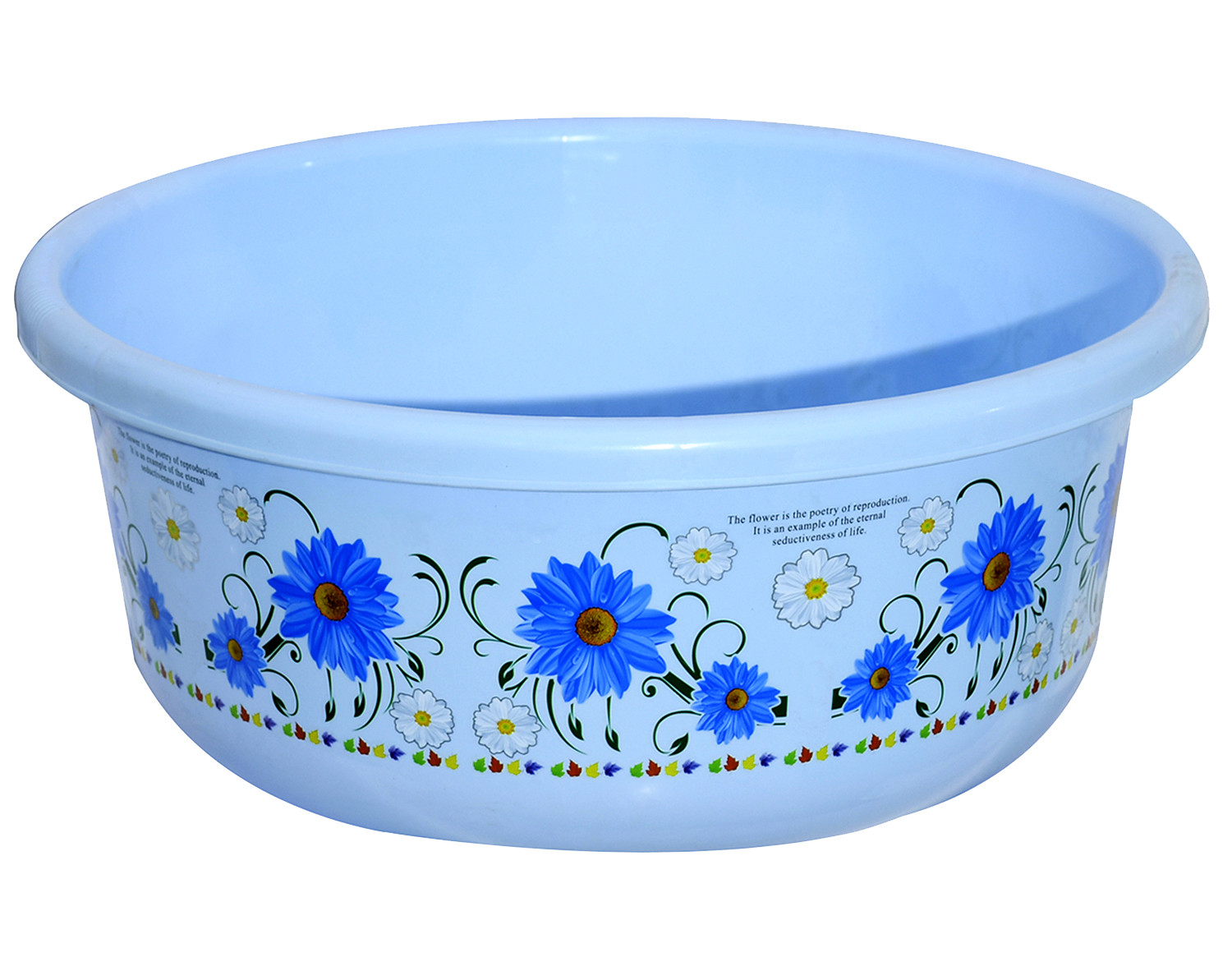 Kuber Industries Floral Print Bathroom Bathing Set of 3 Piece with Plastic 18 Ltr Bucket,1 Ltr Mug, 40 Ltr Bath Tub (Blue)-KUBMART1274