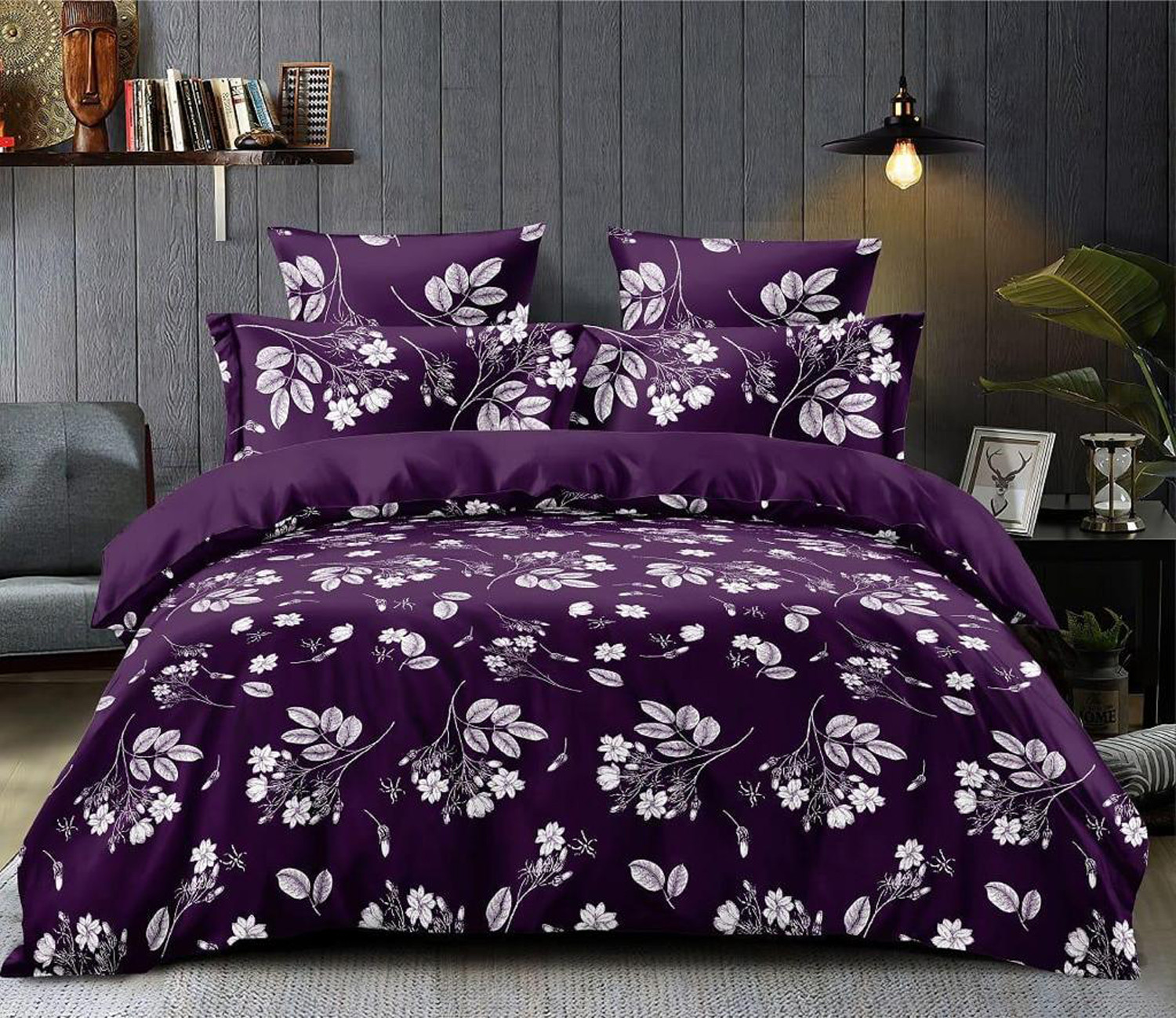 Kuber Industries Floral Print Glace Cotton AC Comforter King Size Bed Comforter, Double Bed Sheet, 2 Pillow Cover (Purple, 90x100 Inches)-Set of 4 Pieces