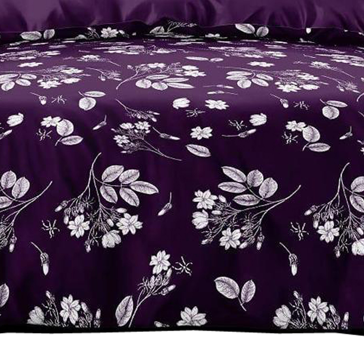 Kuber Industries Floral Print Glace Cotton AC Comforter King Size Bed Comforter, Double Bed Sheet, 2 Pillow Cover (Purple, 90x100 Inches)-Set of 4 Pieces