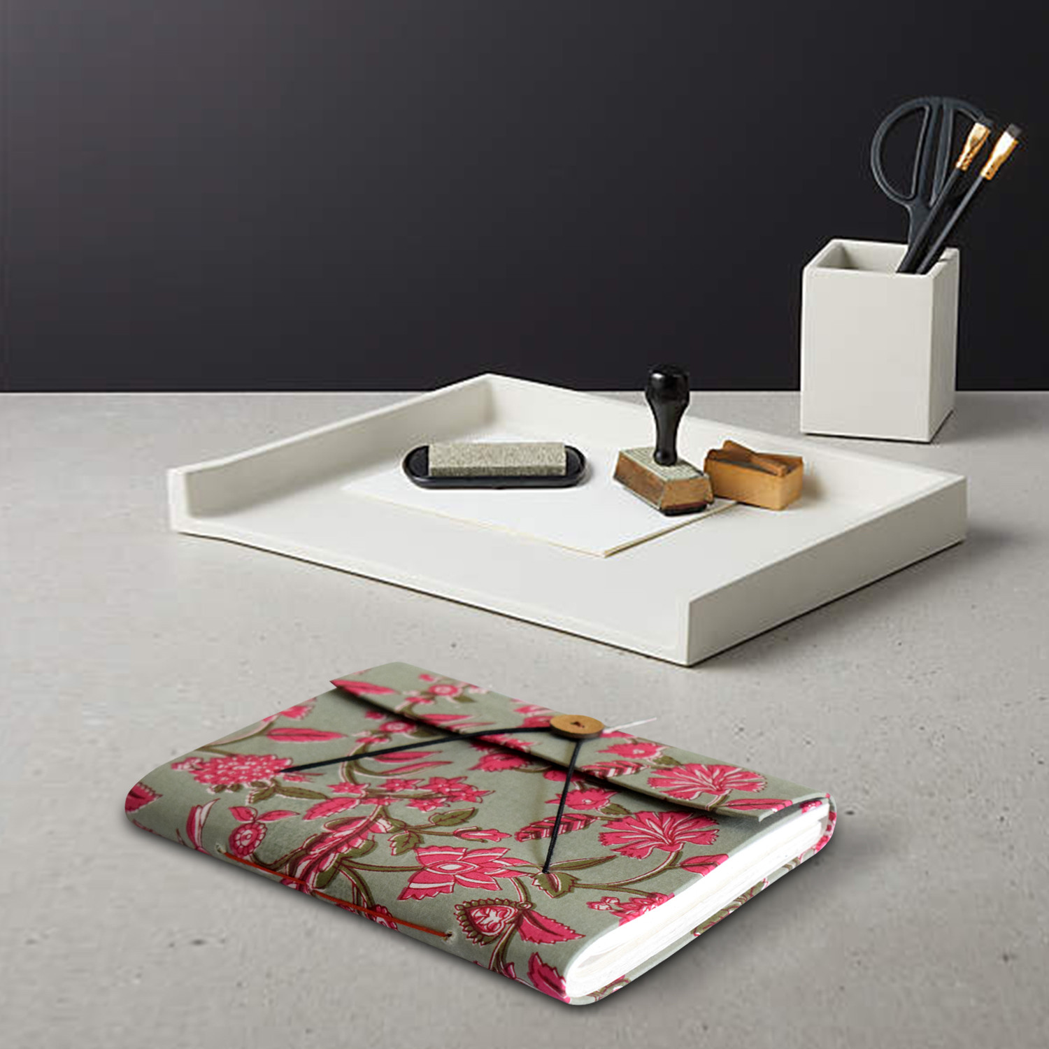 Kuber Industries Floral Print Handicraft Notebook/Diary With Lock System for Home, Traveling, Office (Green)