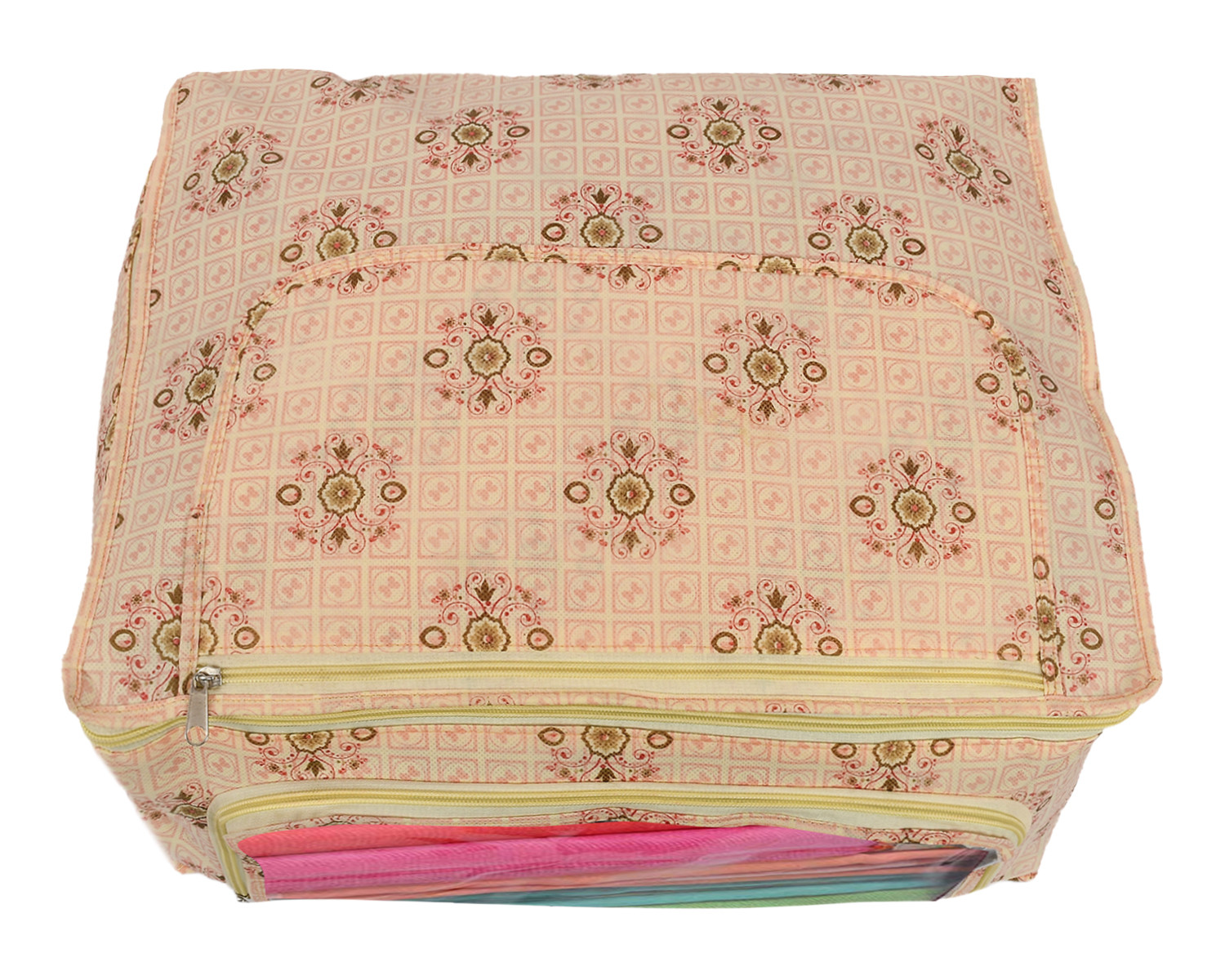 Kuber Industries Floral Print Non-Woven Saree cover With Large Pocket For Saree, Lehenga, Suit & Transparent Window (Pink) 54KM4164