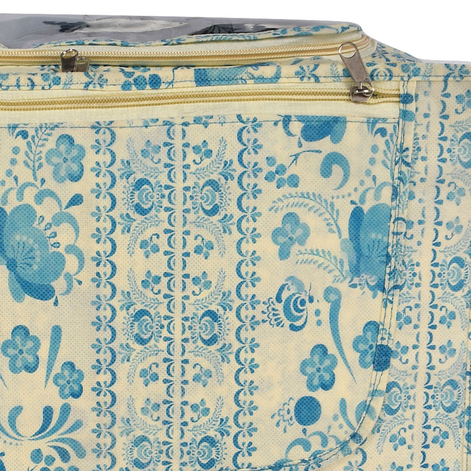 Kuber Industries Floral Print Non-Woven Saree cover With Large Pocket For Saree, Lehenga, Suit & Transparent Window (Blue) 54KM4170