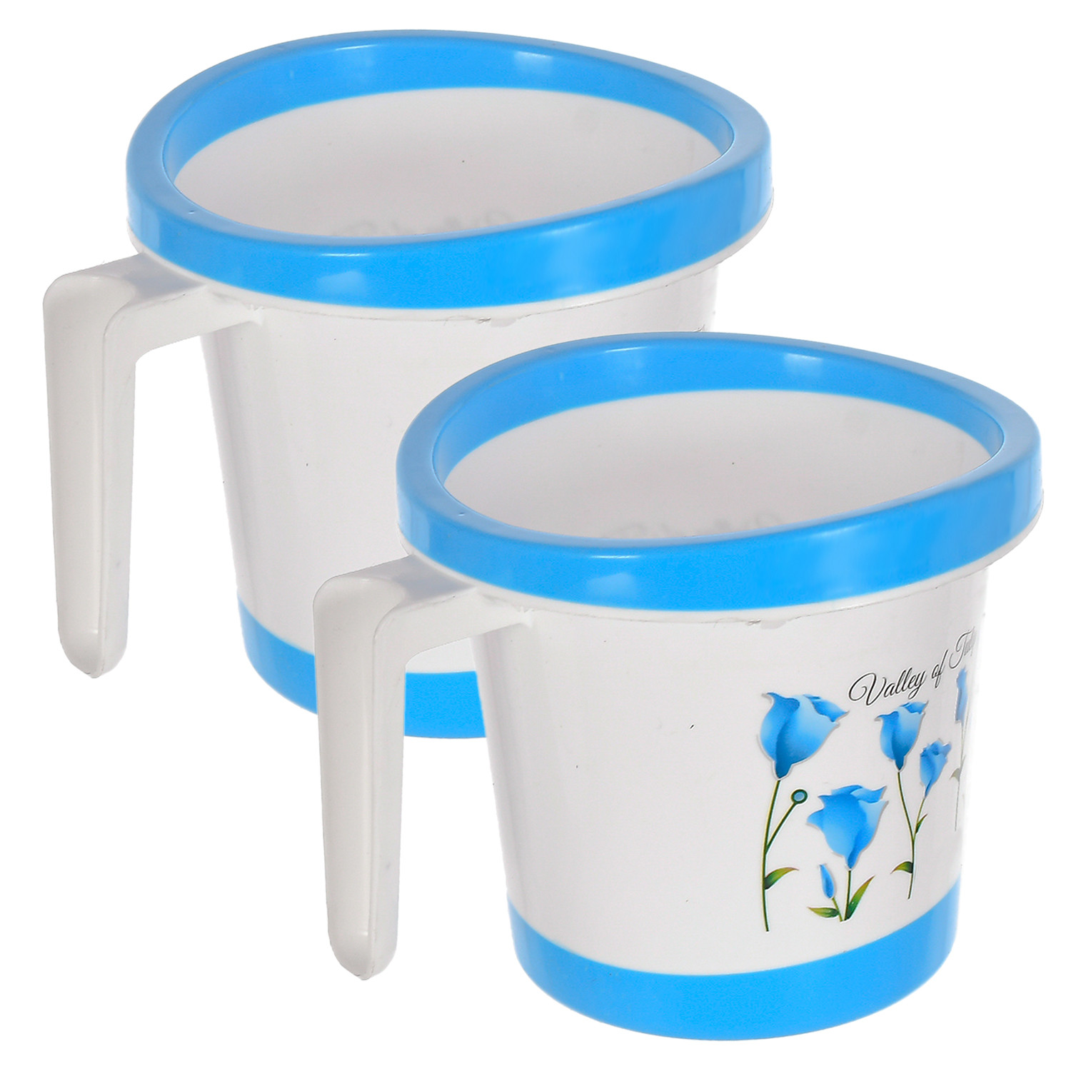 Kuber Industries Floral Print Plastic Bathroom Mug 1 Litre- (Blue)-46KM0169