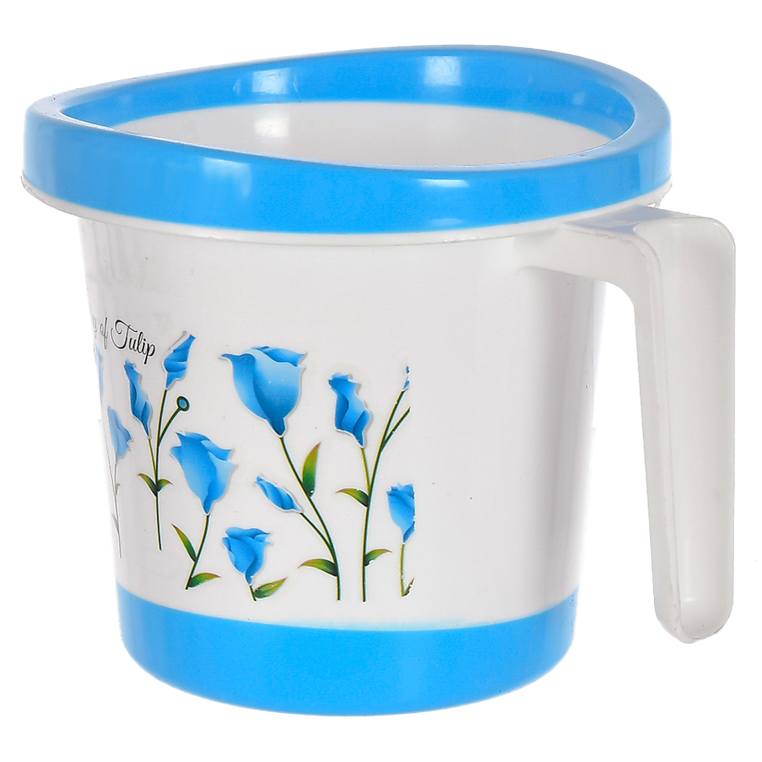 Kuber Industries Floral Print Plastic Bathroom Mug 1 Litre- (Blue)-46KM0169