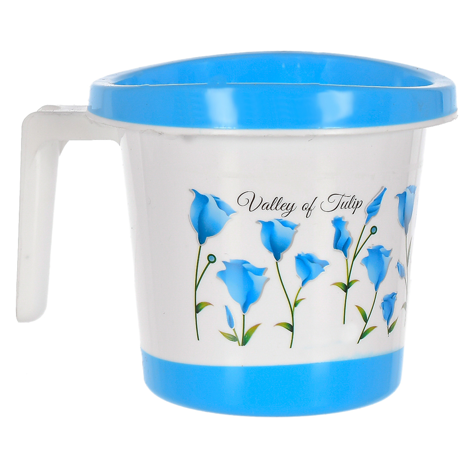 Kuber Industries Floral Print Plastic Bathroom Mug 1 Litre- (Blue)-46KM0169