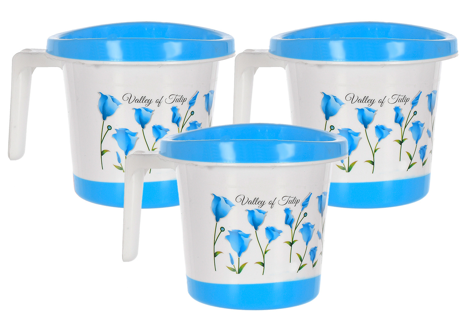 Kuber Industries Floral Print Plastic Bathroom Mug 1 Litre- (Blue)-46KM0169