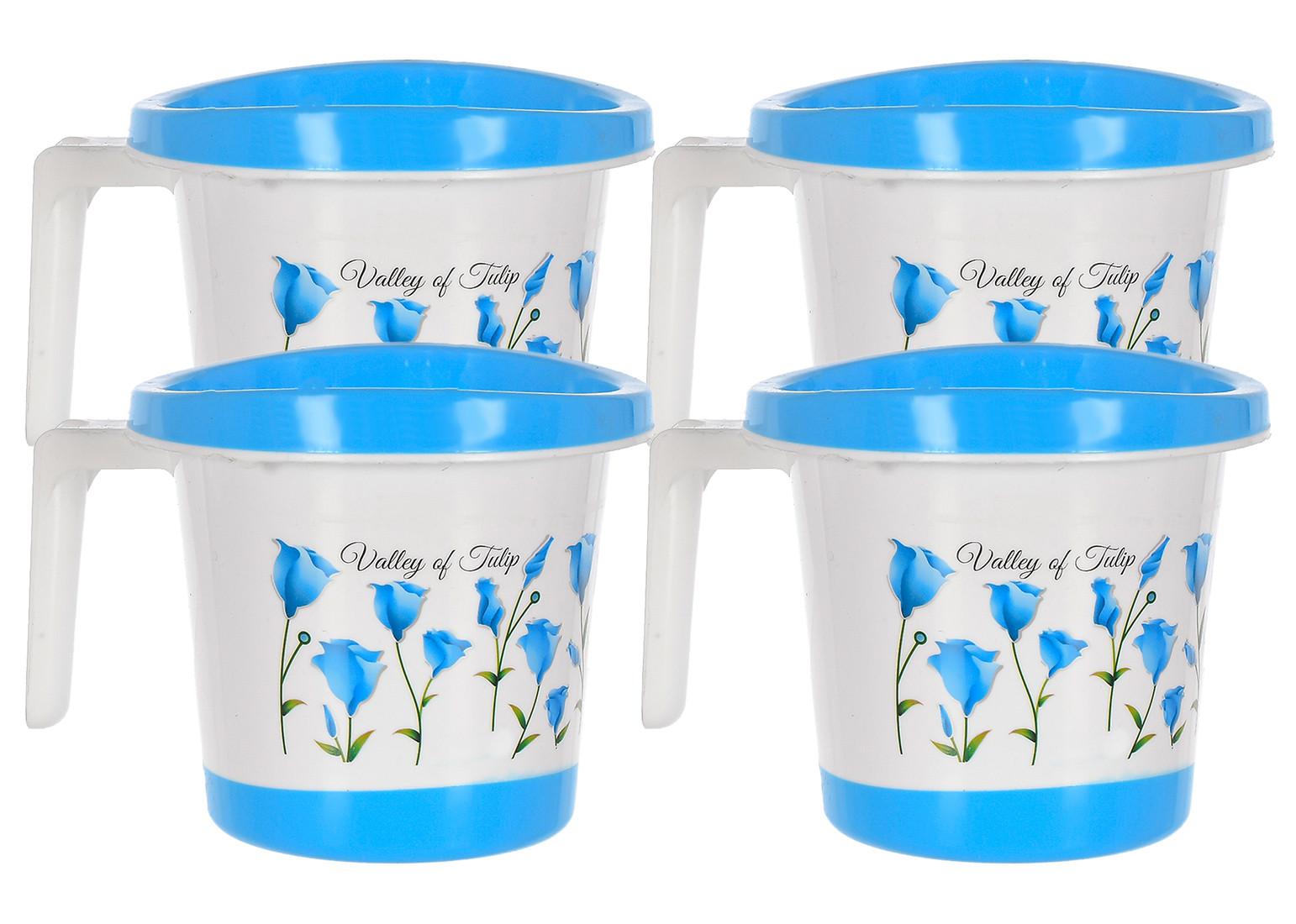 Kuber Industries Floral Print Plastic Bathroom Mug 1 Litre- (Blue)-46KM0169