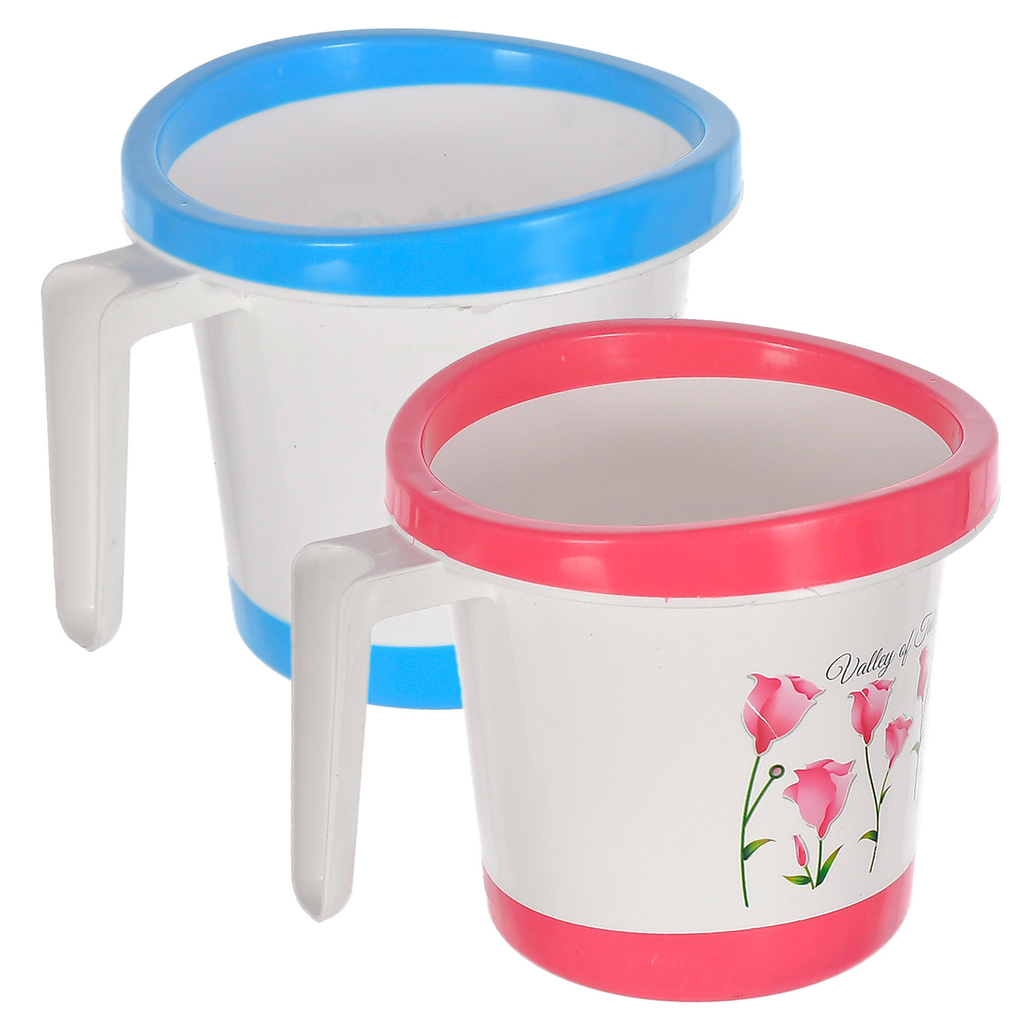 Kuber Industries Floral Print Plastic Bathroom Mug 1 Litre-(Blue & Pink)-46KM0177