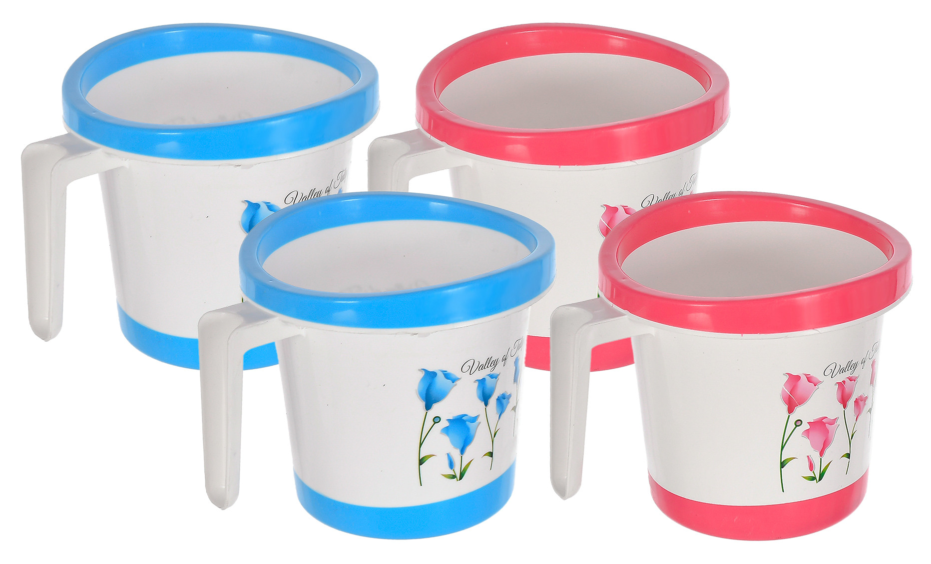 Kuber Industries Floral Print Plastic Bathroom Mug 1 Litre-(Blue & Pink)-46KM0177