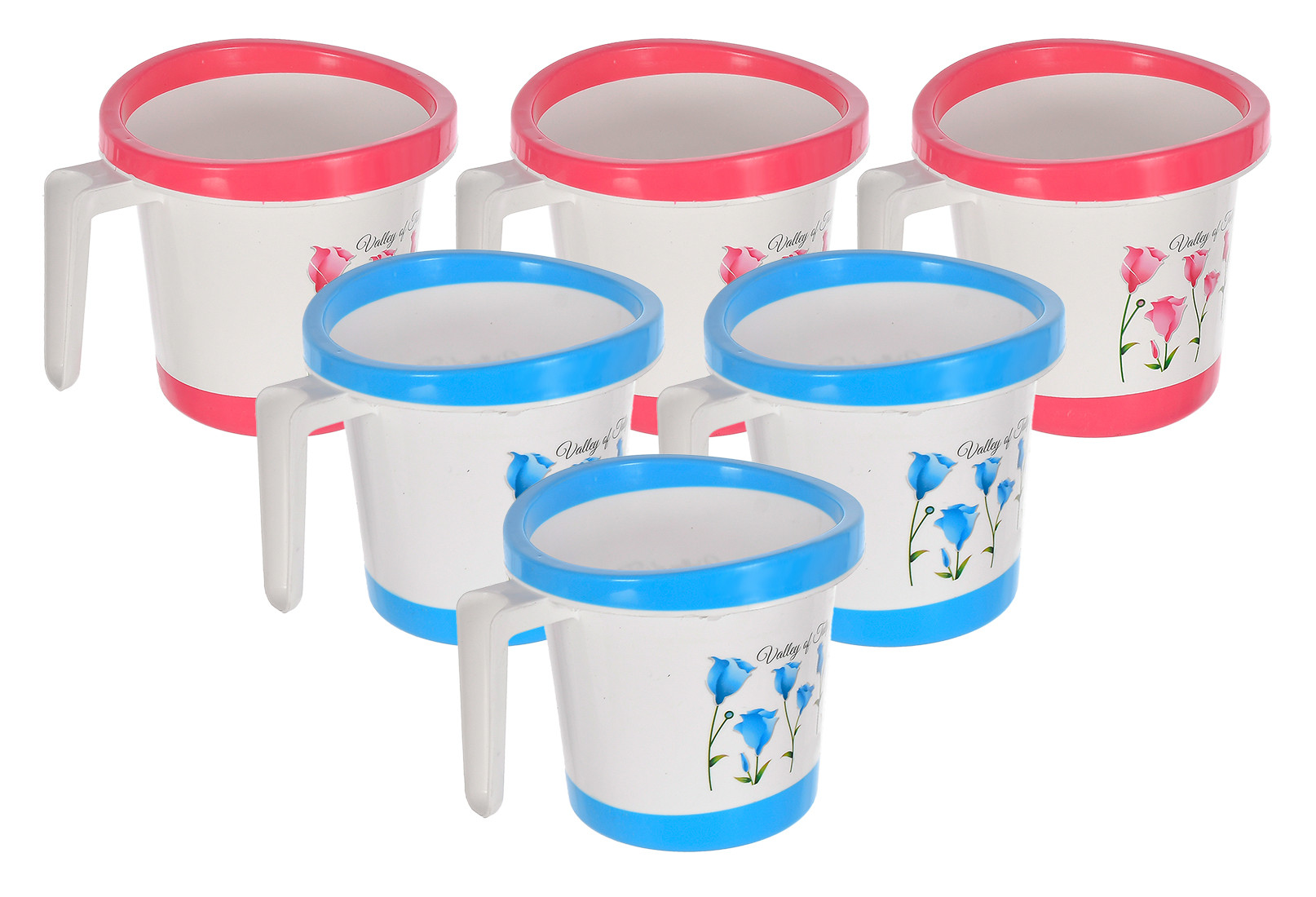 Kuber Industries Floral Print Plastic Bathroom Mug 1 Litre-(Blue & Pink)-46KM0177