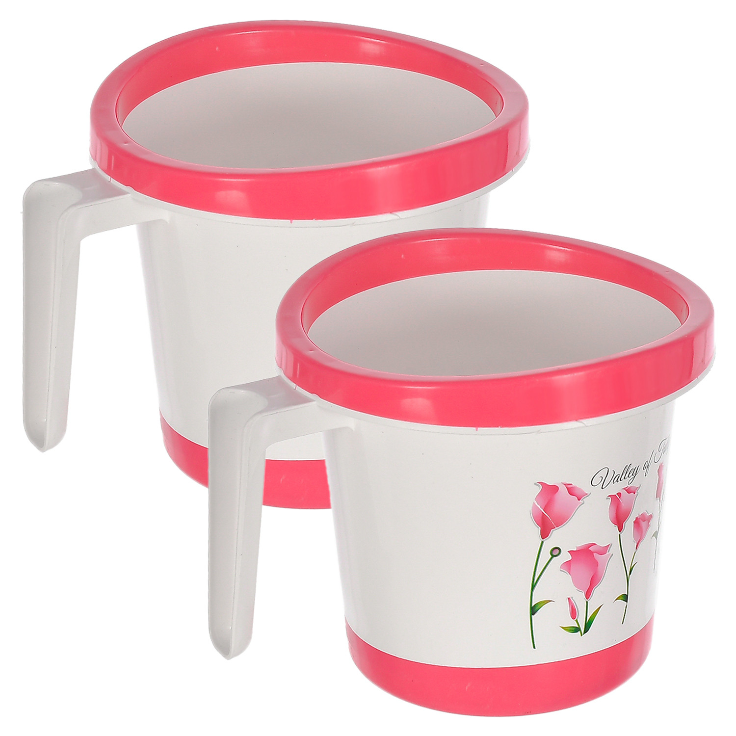 Kuber Industries Floral Print Plastic Bathroom Mug 1 Litre-(Pink)-46KM0161