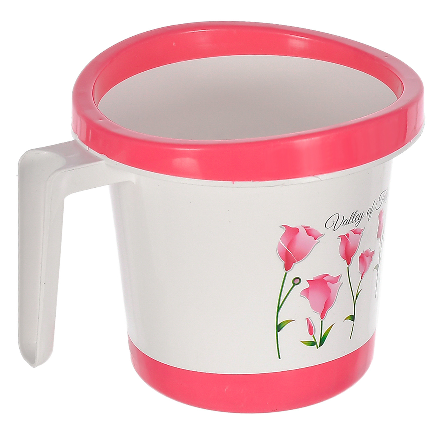 Kuber Industries Floral Print Plastic Bathroom Mug 1 Litre-(Pink)-46KM0161