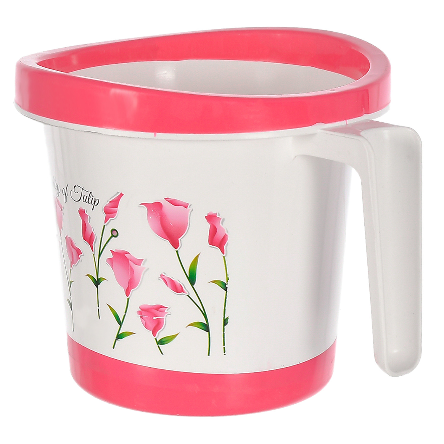 Kuber Industries Floral Print Plastic Bathroom Mug 1 Litre-(Pink)-46KM0161