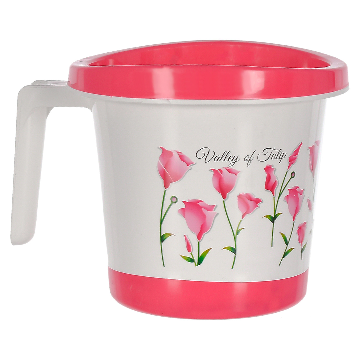 Kuber Industries Floral Print Plastic Bathroom Mug 1 Litre-(Pink)-46KM0161
