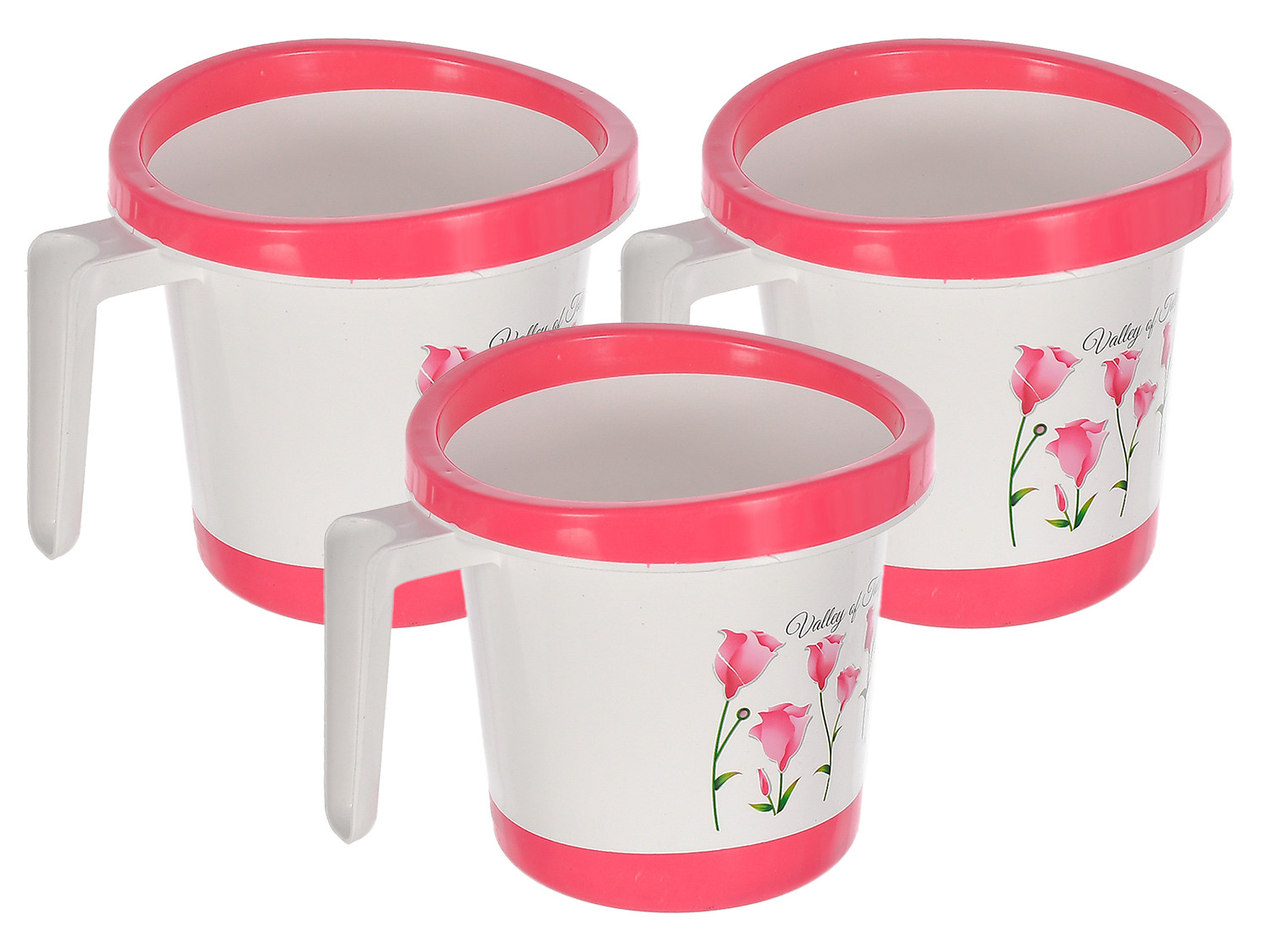 Kuber Industries Floral Print Plastic Bathroom Mug 1 Litre-(Pink)-46KM0161