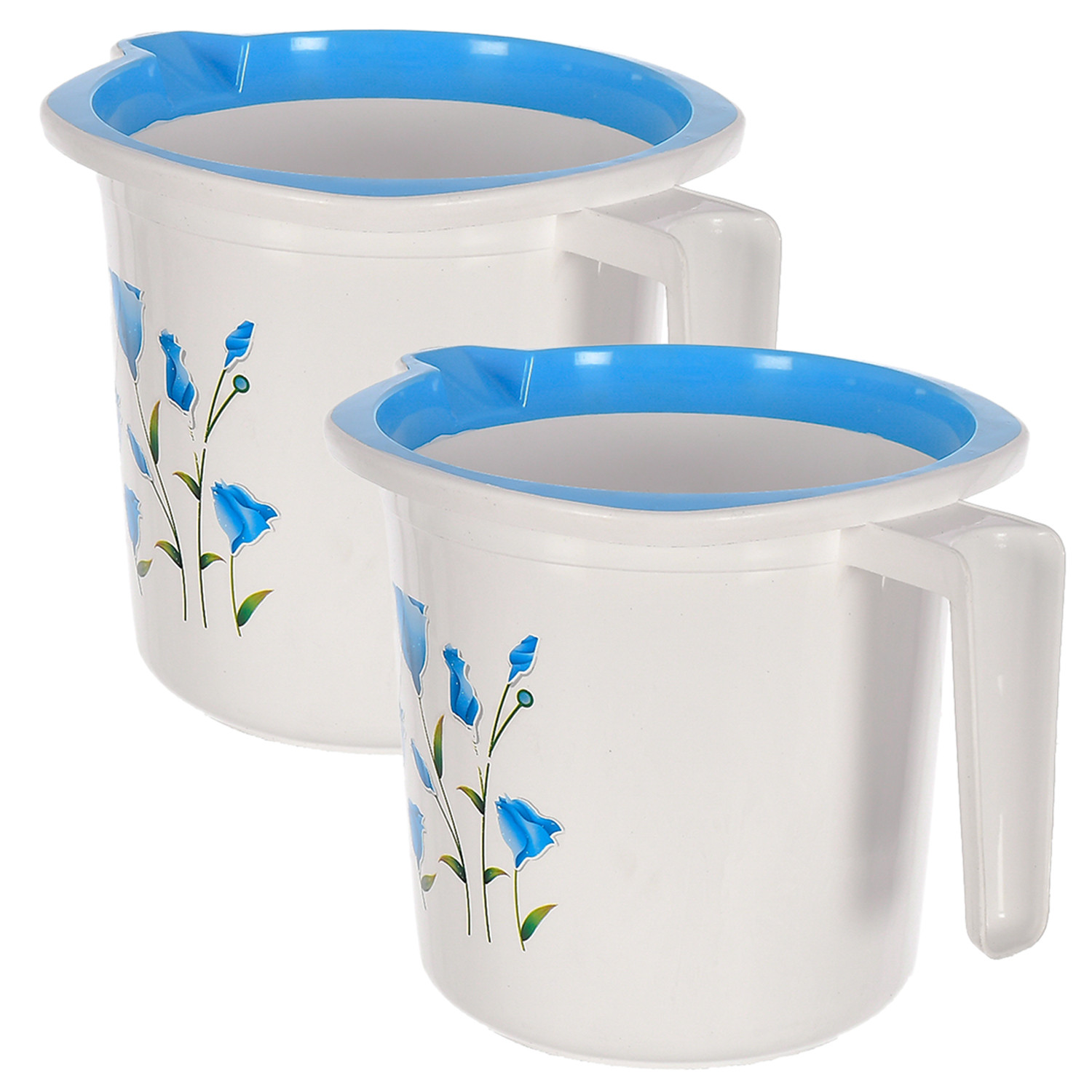 Kuber Industries Floral Print Plastic Bathroom Mug 1.5 Litre- (Blue )-46KM0191