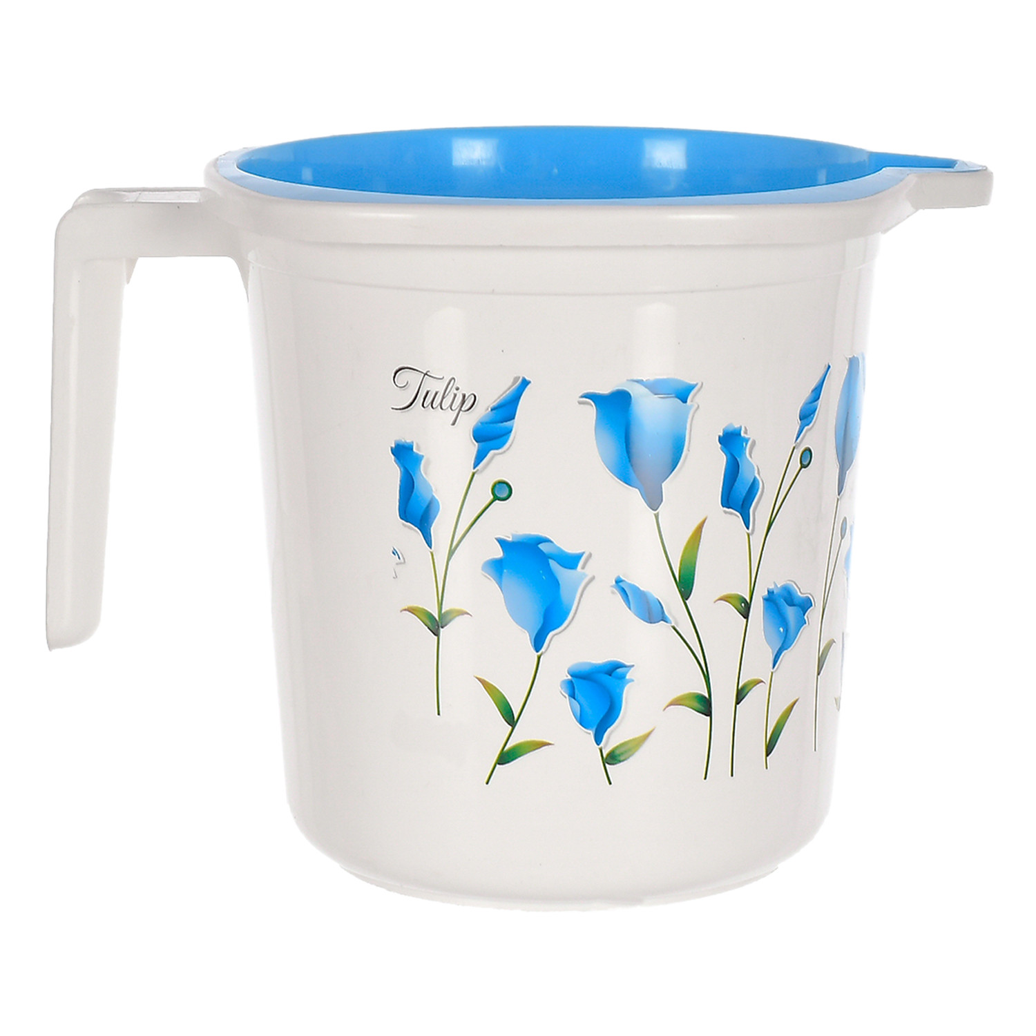 Kuber Industries Floral Print Plastic Bathroom Mug 1.5 Litre- (Blue )-46KM0191
