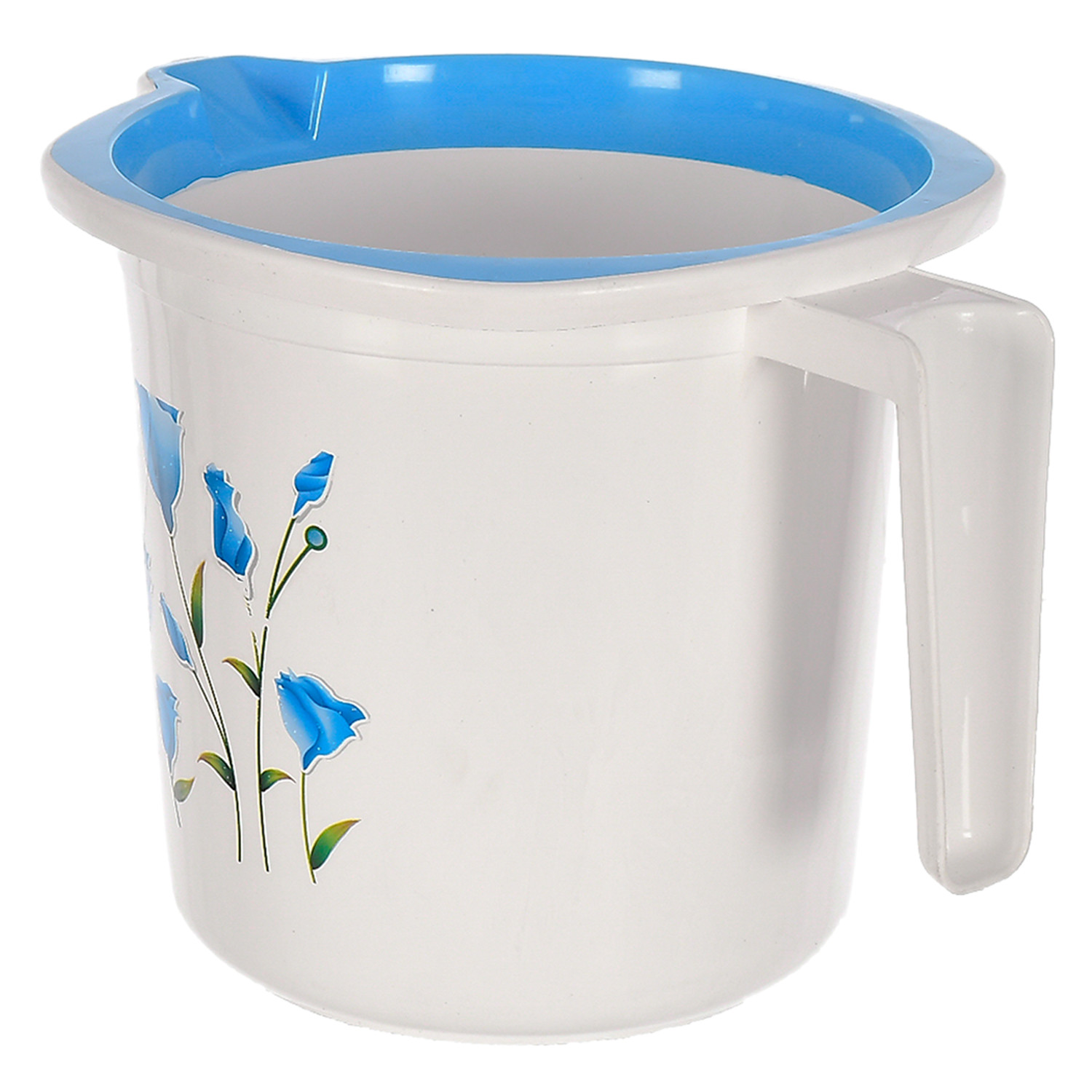Kuber Industries Floral Print Plastic Bathroom Mug 1.5 Litre- (Blue )-46KM0191