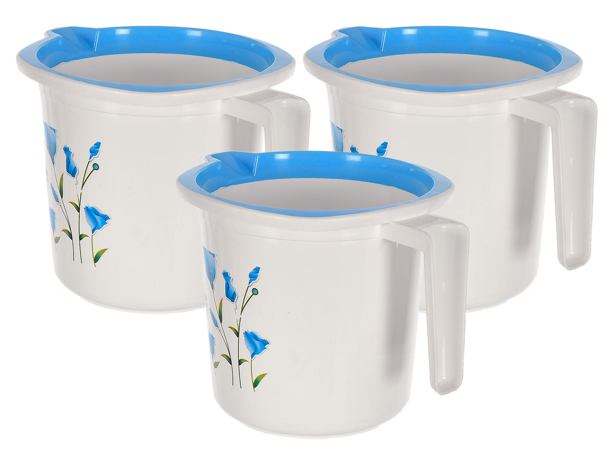 Kuber Industries Floral Print Plastic Bathroom Mug 1.5 Litre- (Blue )-46KM0191
