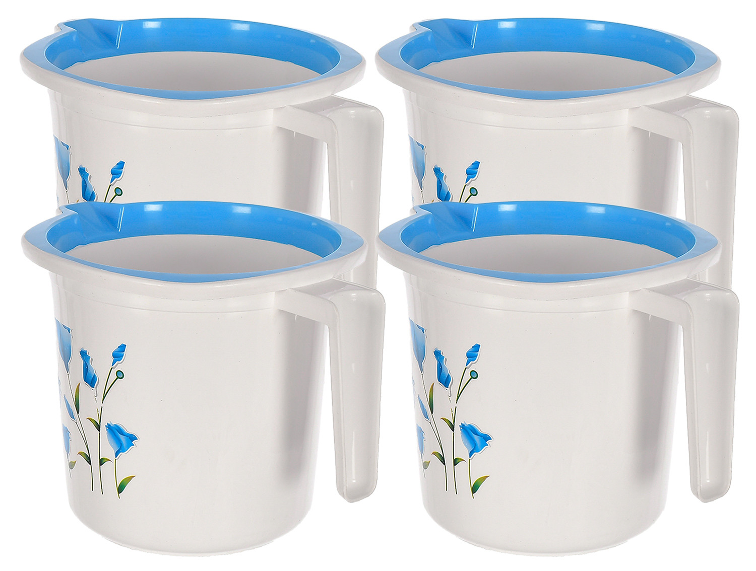 Kuber Industries Floral Print Plastic Bathroom Mug 1.5 Litre- (Blue )-46KM0191