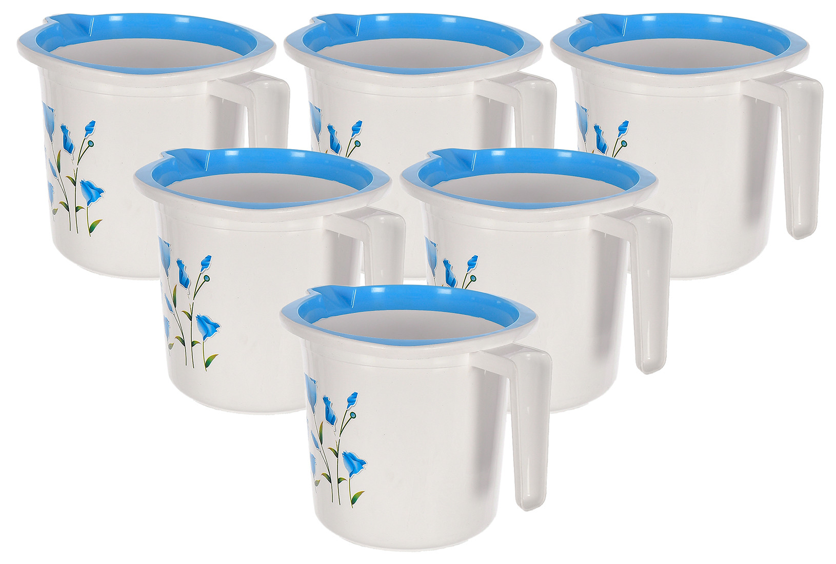 Kuber Industries Floral Print Plastic Bathroom Mug 1.5 Litre- (Blue )-46KM0191