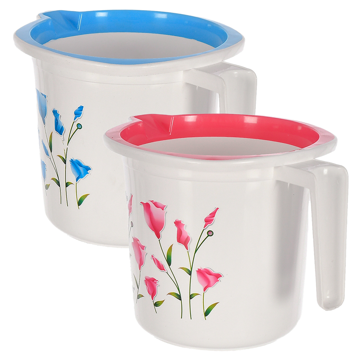 Kuber Industries Floral Print Plastic Bathroom Mug 1.5 Litre- (Blue & Pink)-46KM0199