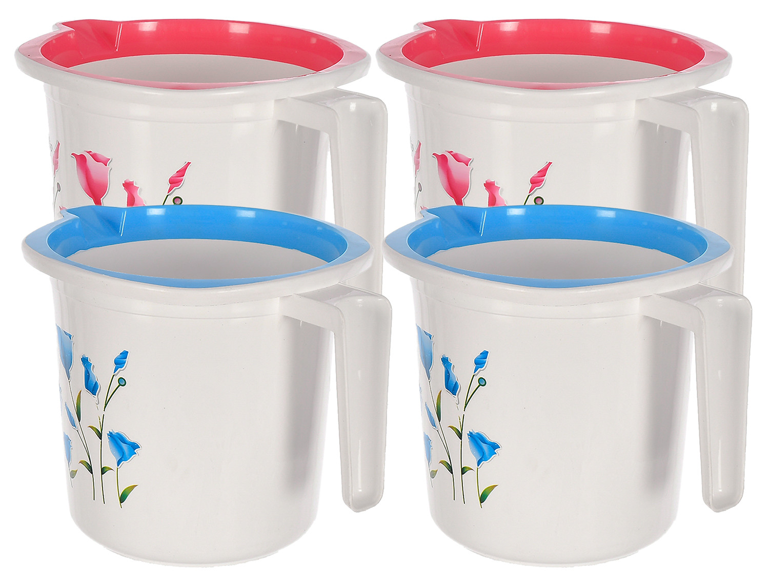 Kuber Industries Floral Print Plastic Bathroom Mug 1.5 Litre- (Blue & Pink)-46KM0199