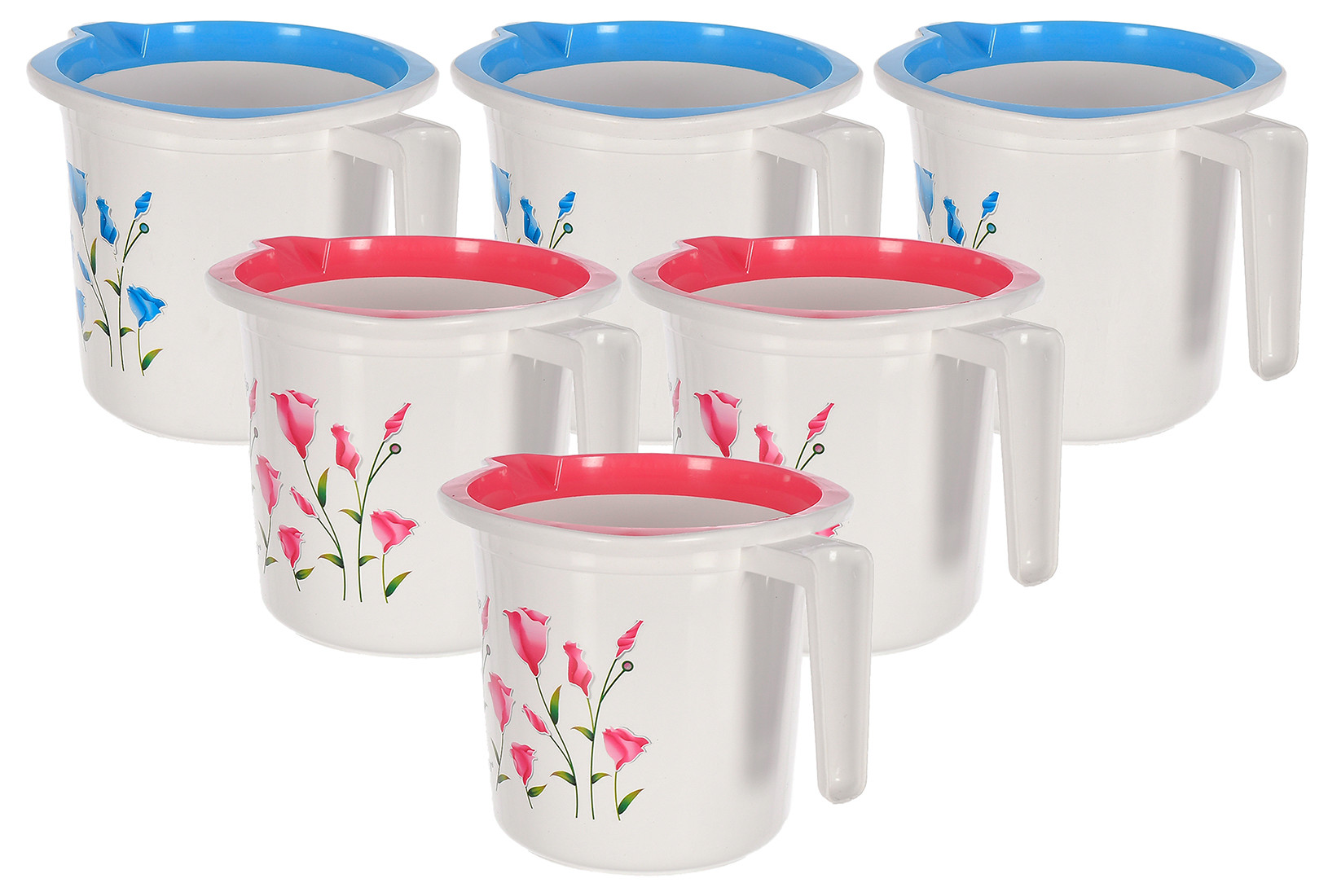 Kuber Industries Floral Print Plastic Bathroom Mug 1.5 Litre- (Blue & Pink)-46KM0199