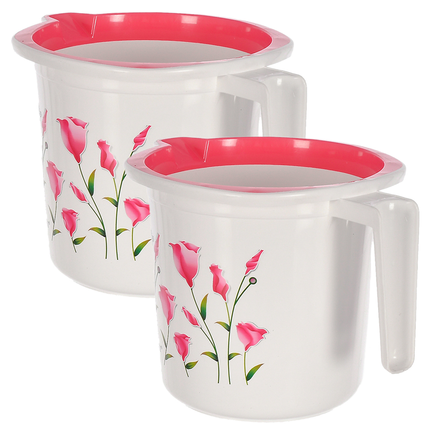 Kuber Industries Floral Print Plastic Bathroom Mug 1.5 Litre-(Pink )-46KM0183