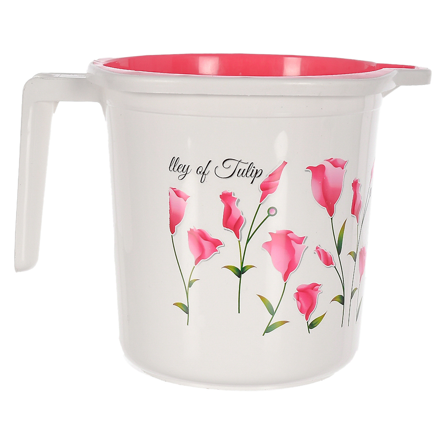 Kuber Industries Floral Print Plastic Bathroom Mug 1.5 Litre-(Pink )-46KM0183