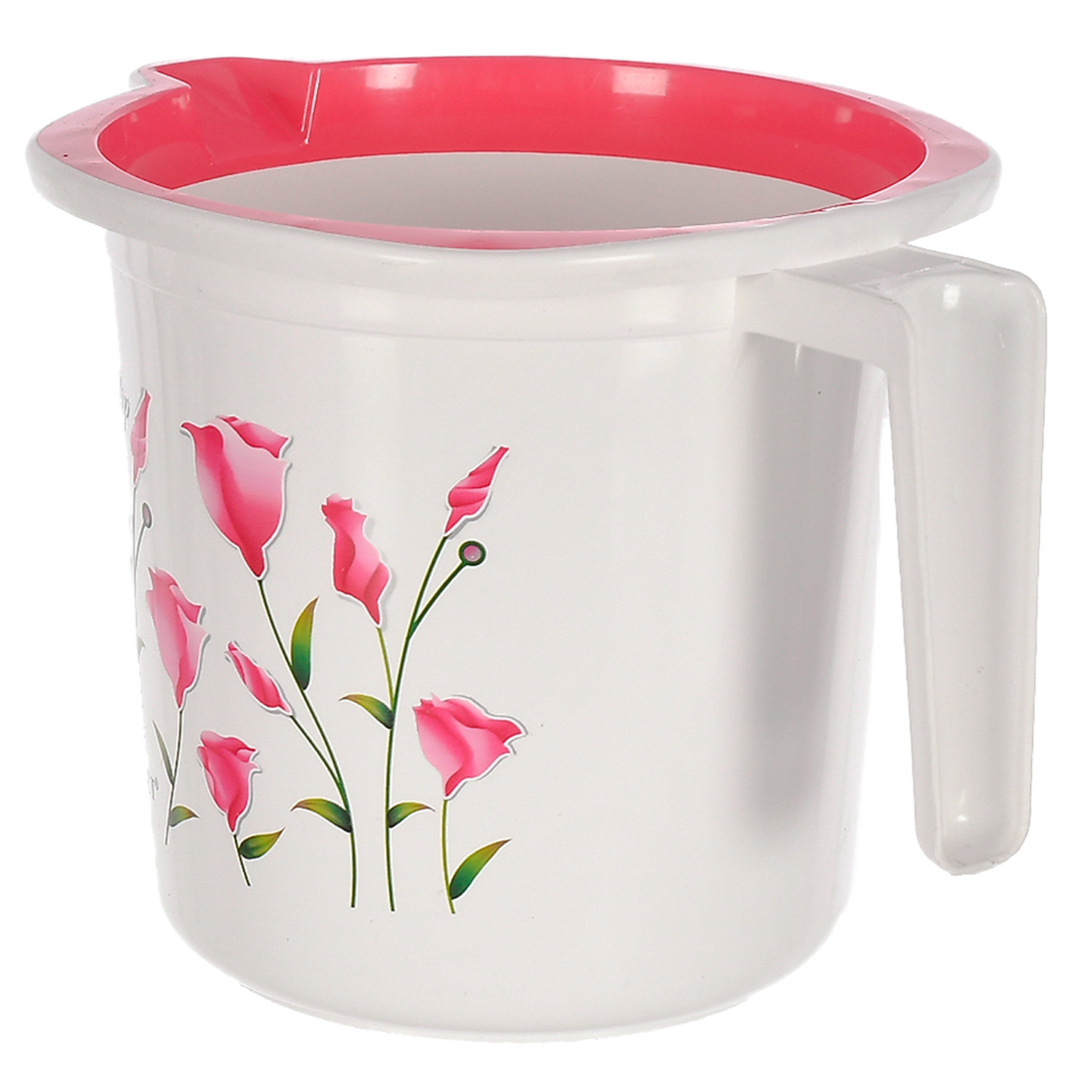 Kuber Industries Floral Print Plastic Bathroom Mug 1.5 Litre-(Pink )-46KM0183