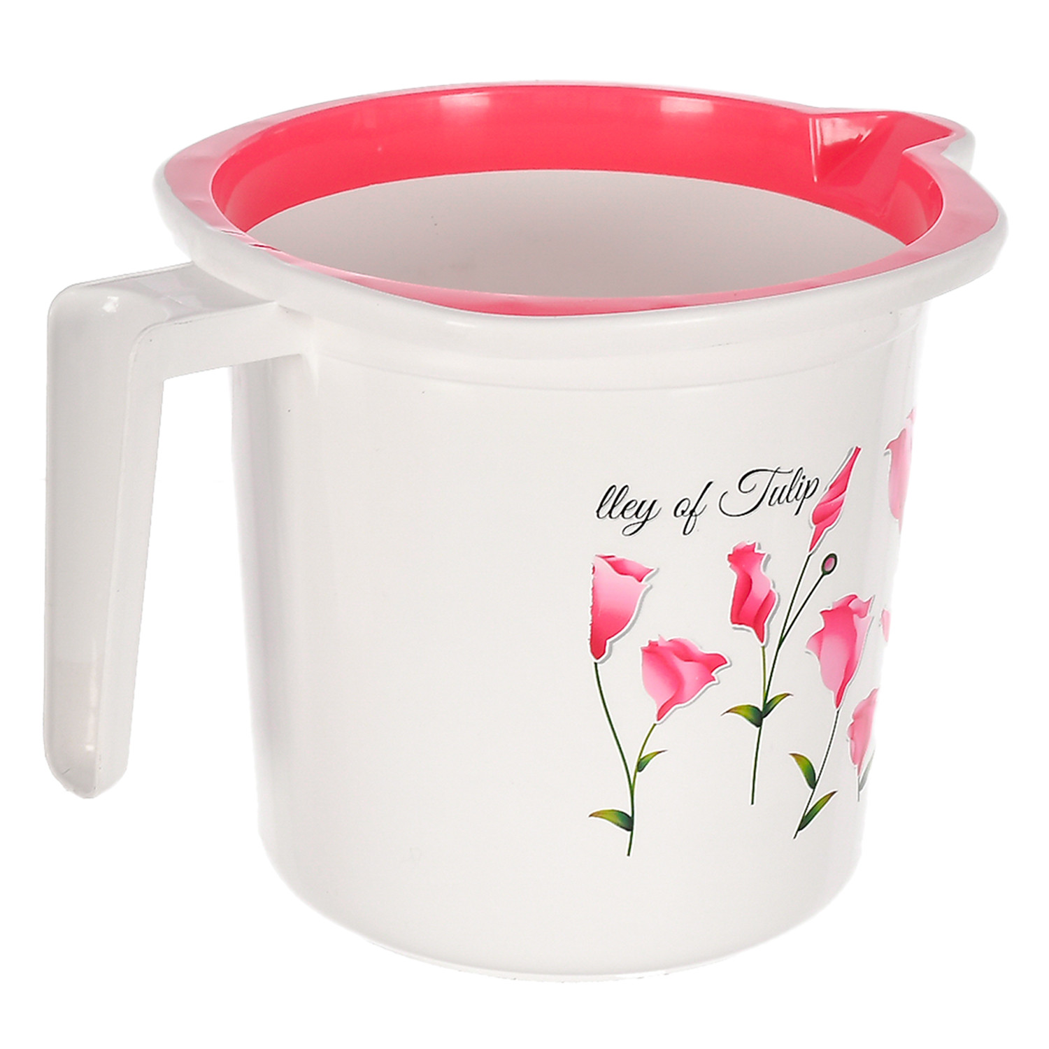 Kuber Industries Floral Print Plastic Bathroom Mug 1.5 Litre-(Pink )-46KM0183