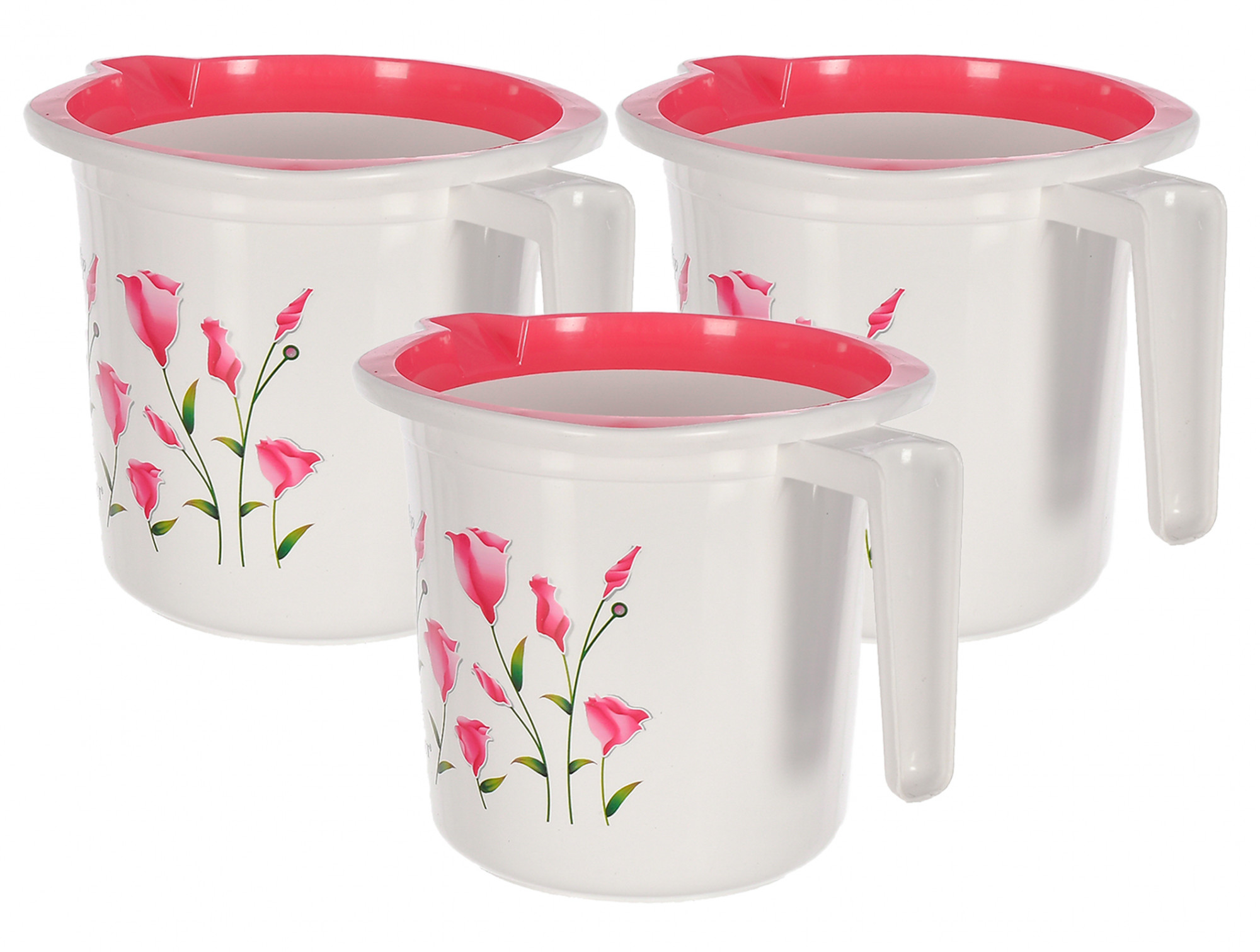 Kuber Industries Floral Print Plastic Bathroom Mug 1.5 Litre-(Pink )-46KM0183