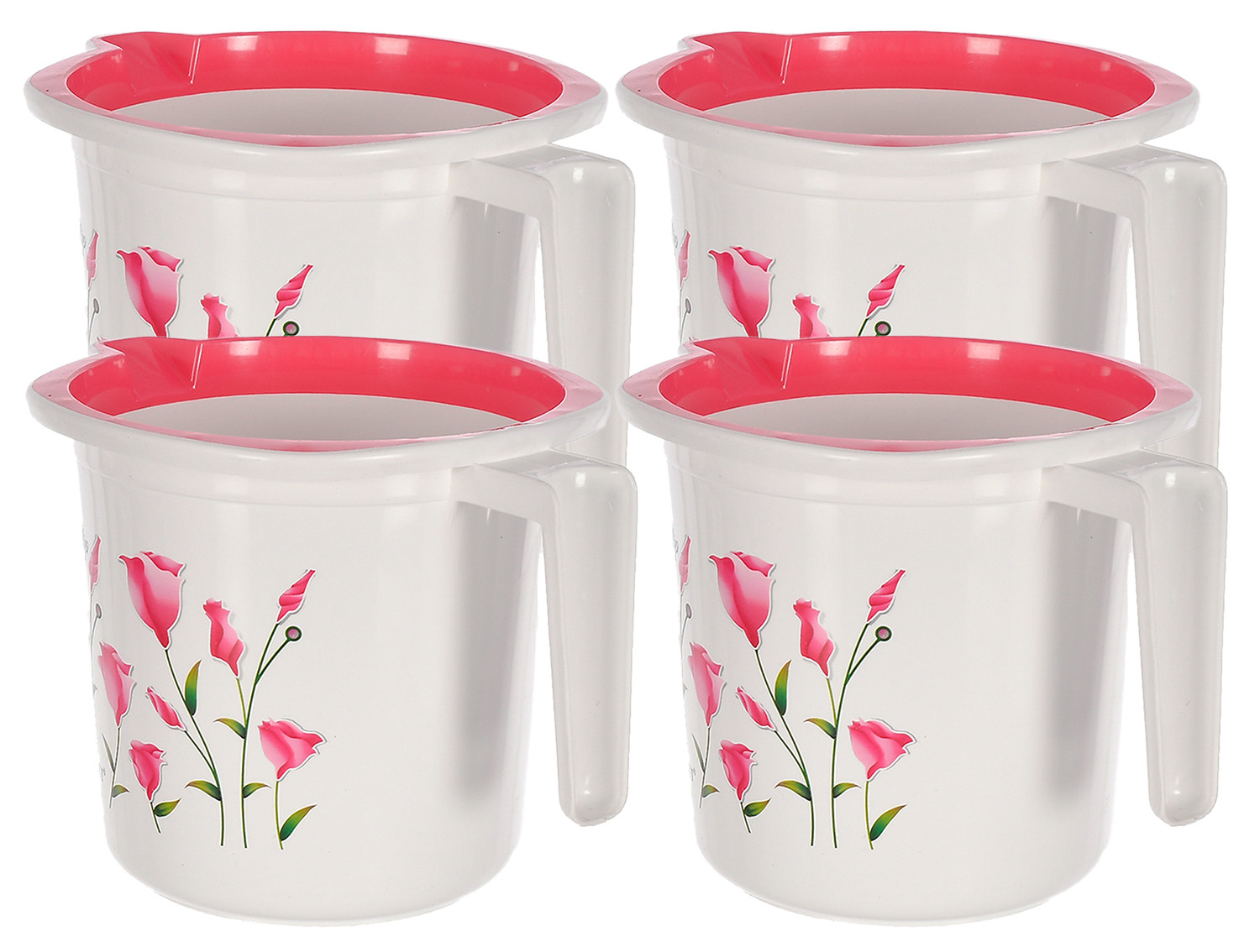 Kuber Industries Floral Print Plastic Bathroom Mug 1.5 Litre-(Pink )-46KM0183