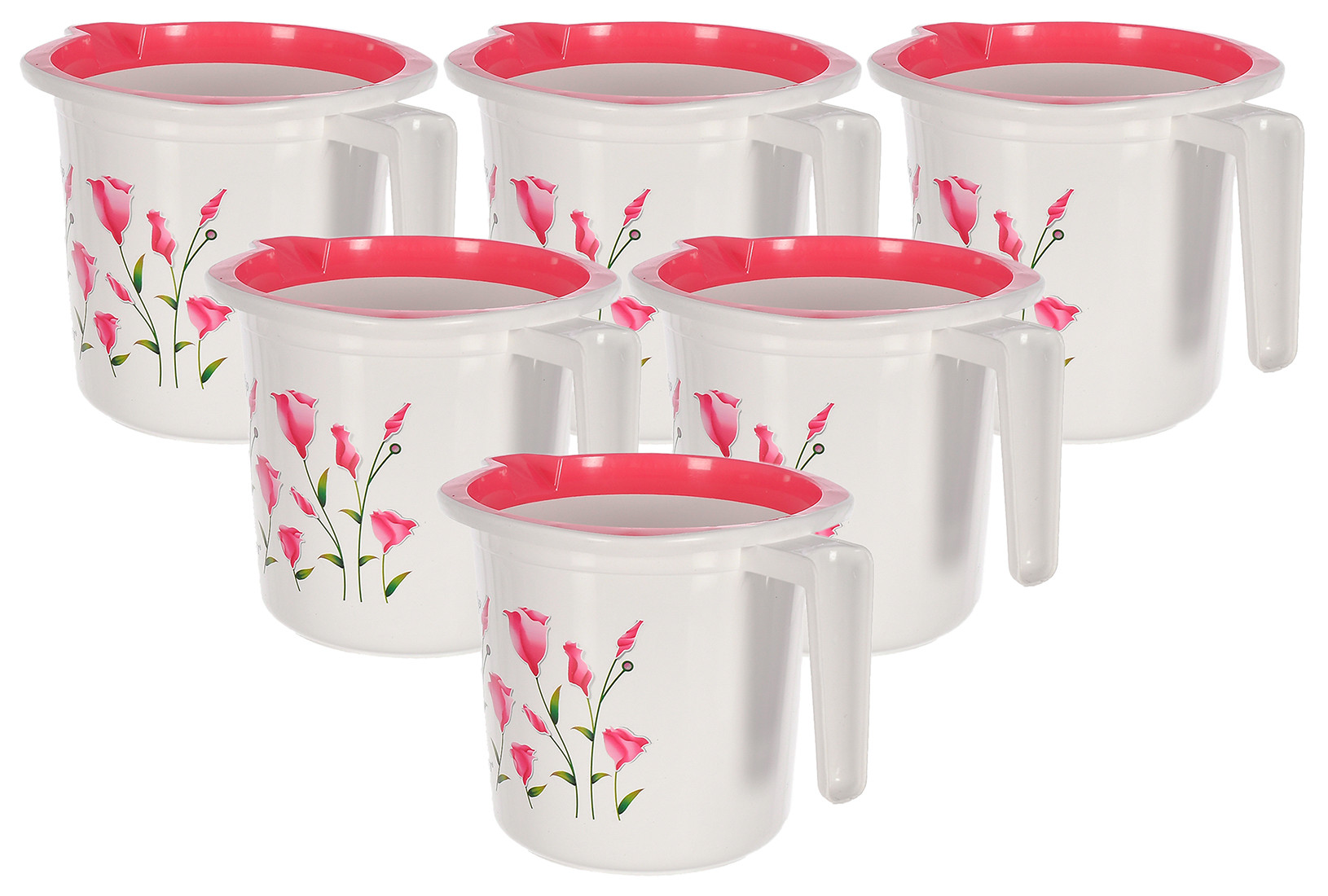 Kuber Industries Floral Print Plastic Bathroom Mug 1.5 Litre-(Pink )-46KM0183