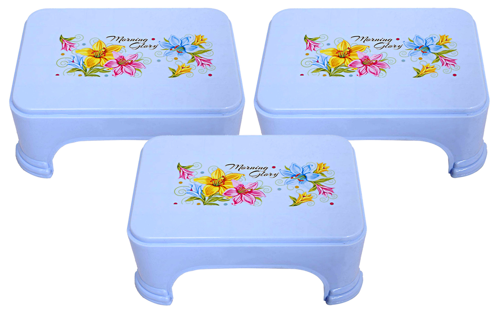 Kuber Industries Floral Print Plastic Bathroom Stool, Adults Simple Style Stool Anti-Slip with Strong Bearing Stool for Home, Office, Kindergarten, Blue