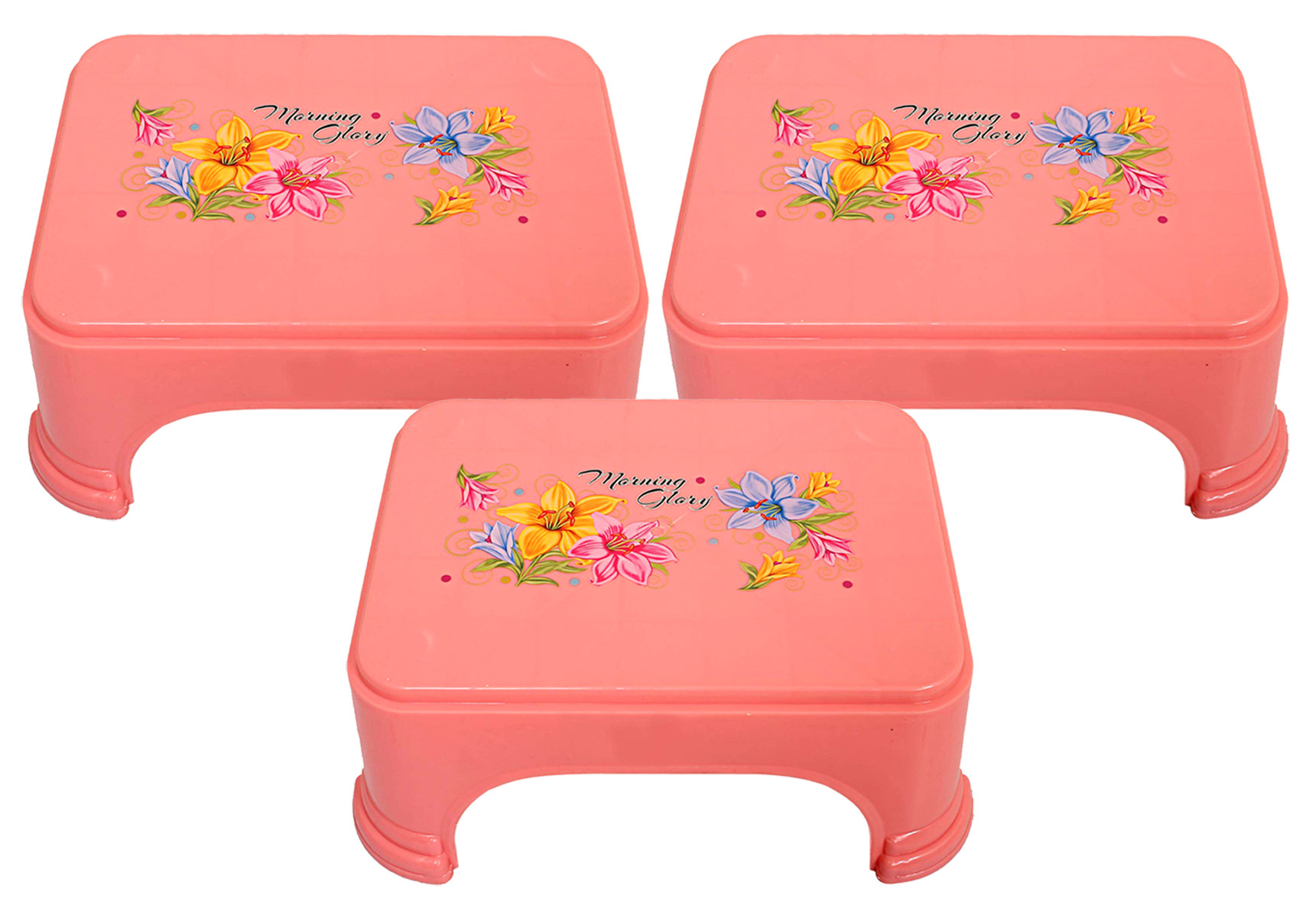 Kuber Industries Floral Print Plastic Bathroom Stool, Adults Simple Style Stool Anti-Slip with Strong Bearing Stool for Home, Office, Kindergarten, Pink