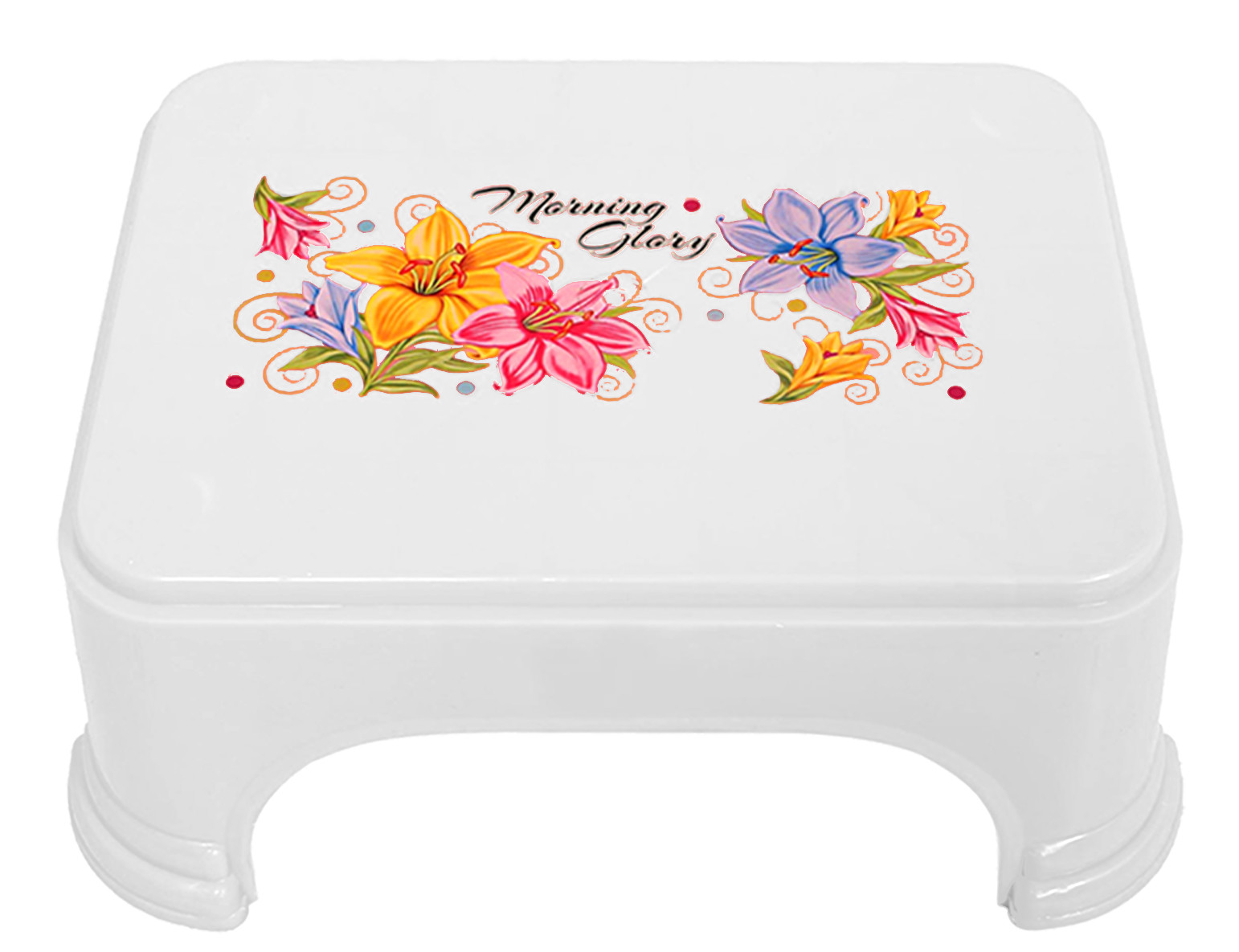 Kuber Industries Floral Print Plastic Bathroom Stool, Adults Simple Style Stool Anti-Slip with Strong Bearing Stool for Home, Office, Kindergarten, White