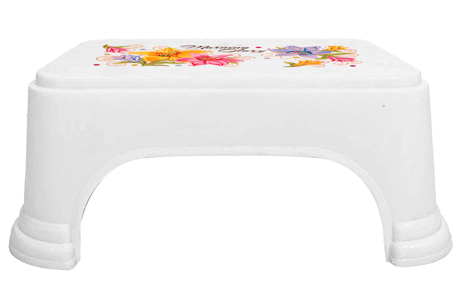 Kuber Industries Floral Print Plastic Bathroom Stool, Adults Simple Style Stool Anti-Slip with Strong Bearing Stool for Home, Office, Kindergarten, White
