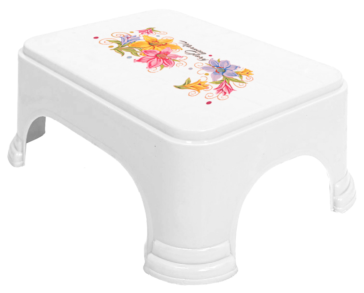 Kuber Industries Floral Print Plastic Bathroom Stool, Adults Simple Style Stool Anti-Slip with Strong Bearing Stool for Home, Office, Kindergarten, White