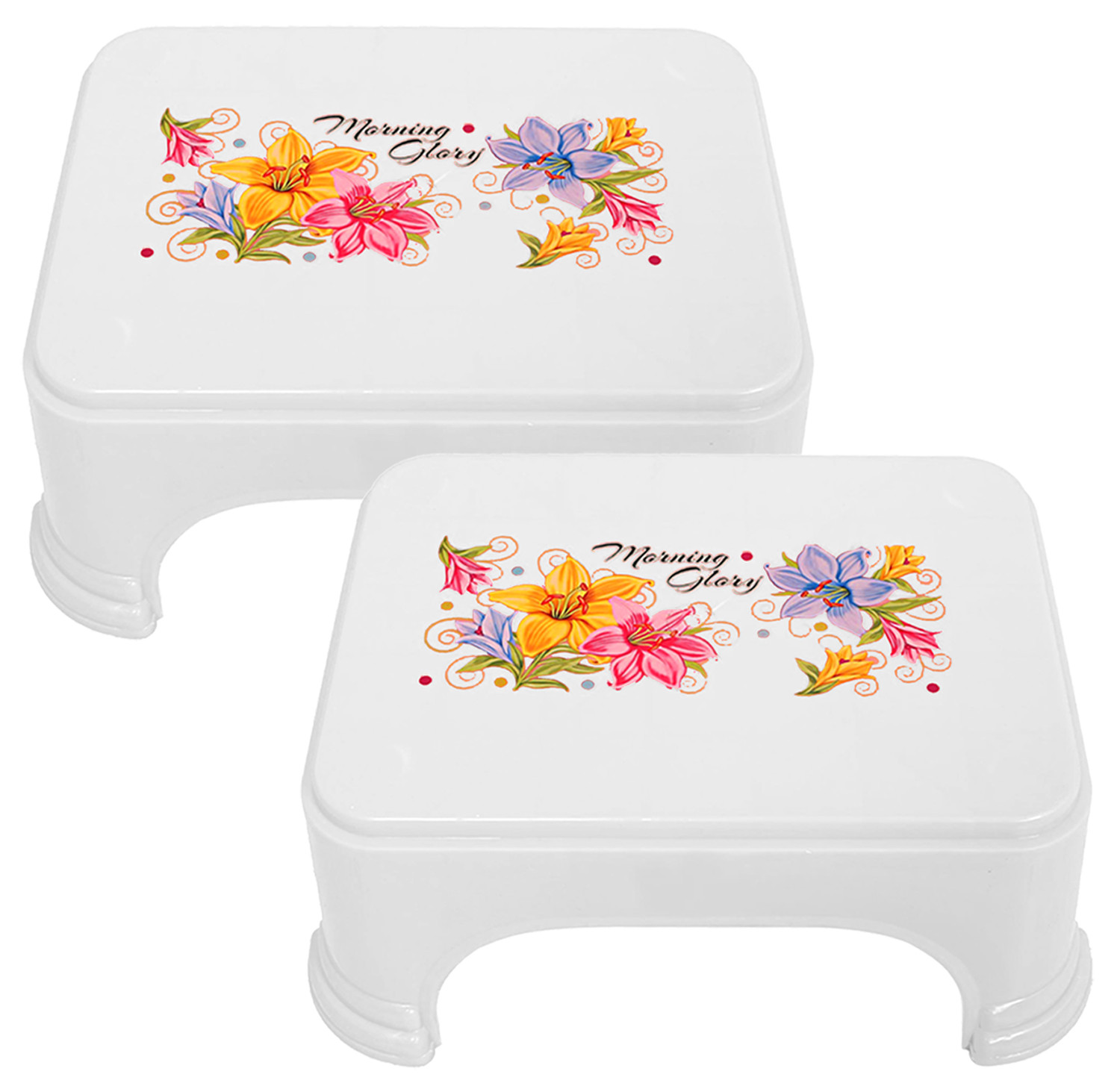 Kuber Industries Floral Print Plastic Bathroom Stool, Adults Simple Style Stool Anti-Slip with Strong Bearing Stool for Home, Office, Kindergarten, White