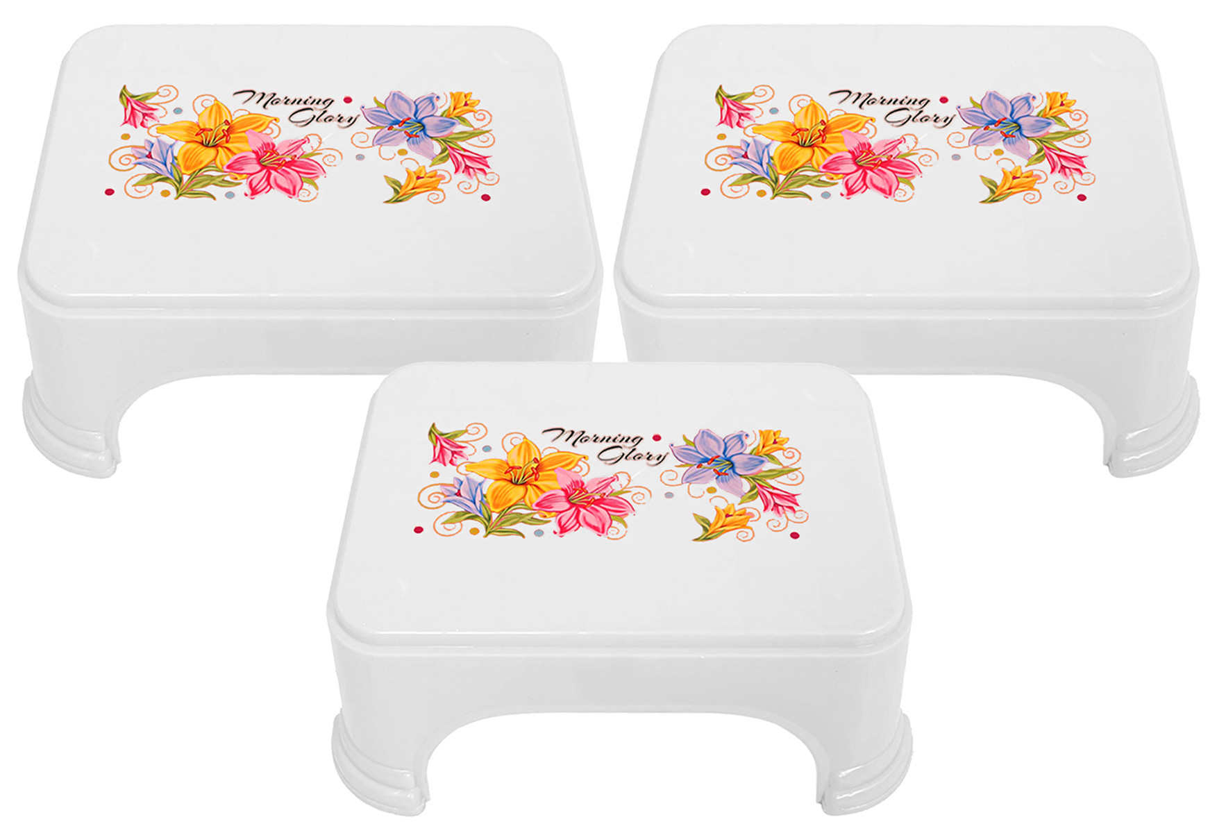 Kuber Industries Floral Print Plastic Bathroom Stool, Adults Simple Style Stool Anti-Slip with Strong Bearing Stool for Home, Office, Kindergarten, White
