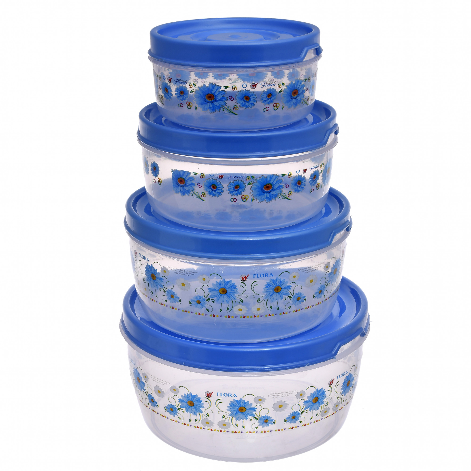 Kuber Industries Floral Print Plastic Multipurpose Transparent Air Tight Food Storage Kitchen Container Set (Set Of 4,Blue)-KUBMART1232